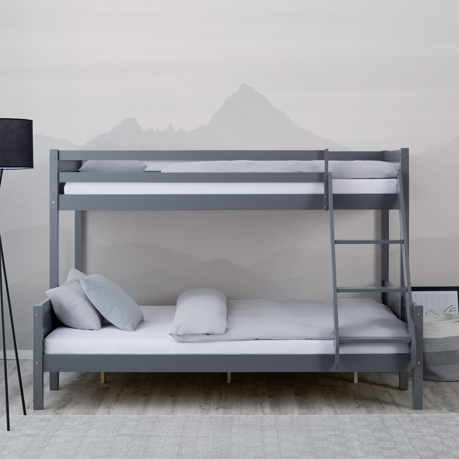 Bunk Bed 2 Sleeping Areas 90x200 cm and 140x200 cm | Gray | with Slatted Frame