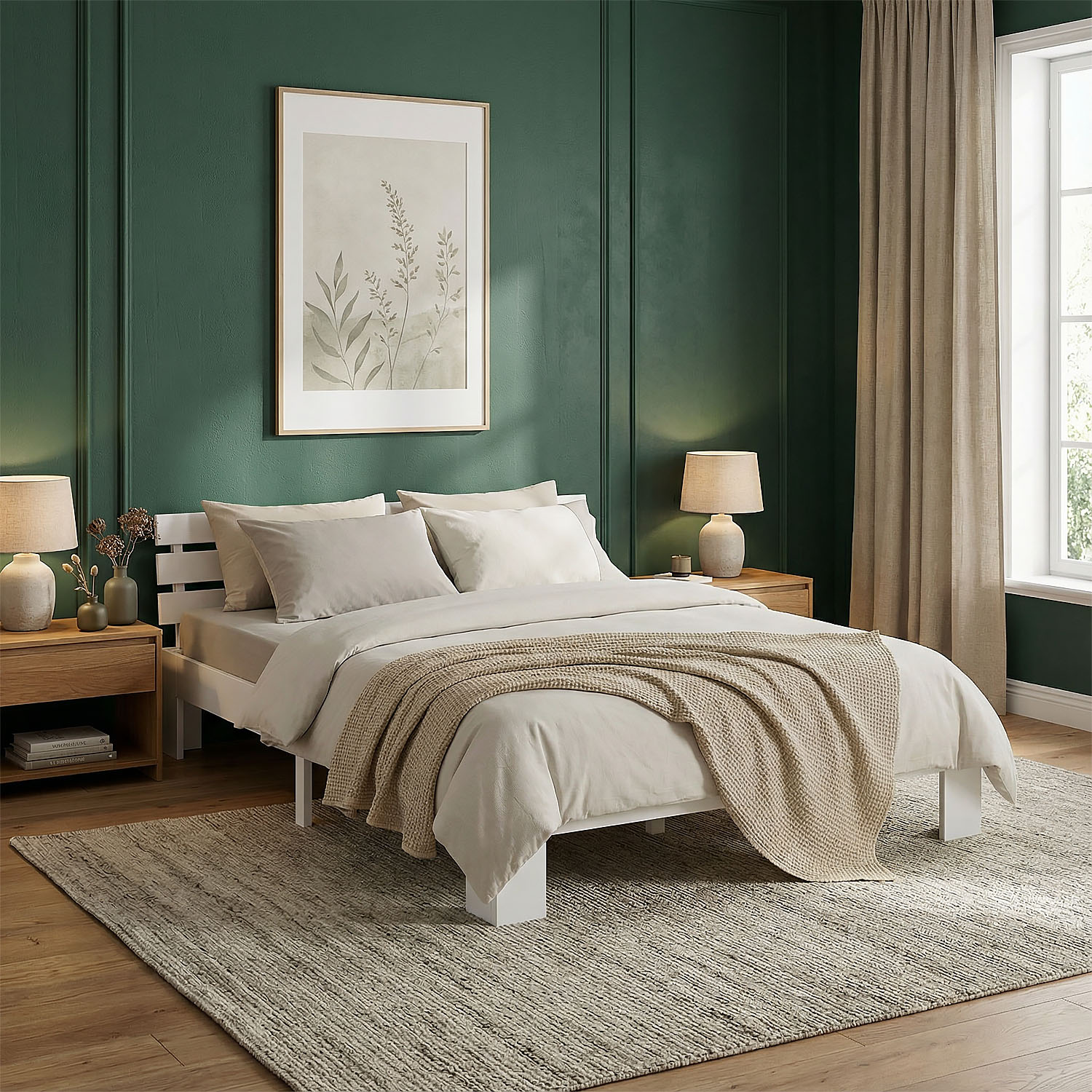 Solid White Pine Wood Bed, 120x200 cm – Futon Bed with Mattress and Slatted Base