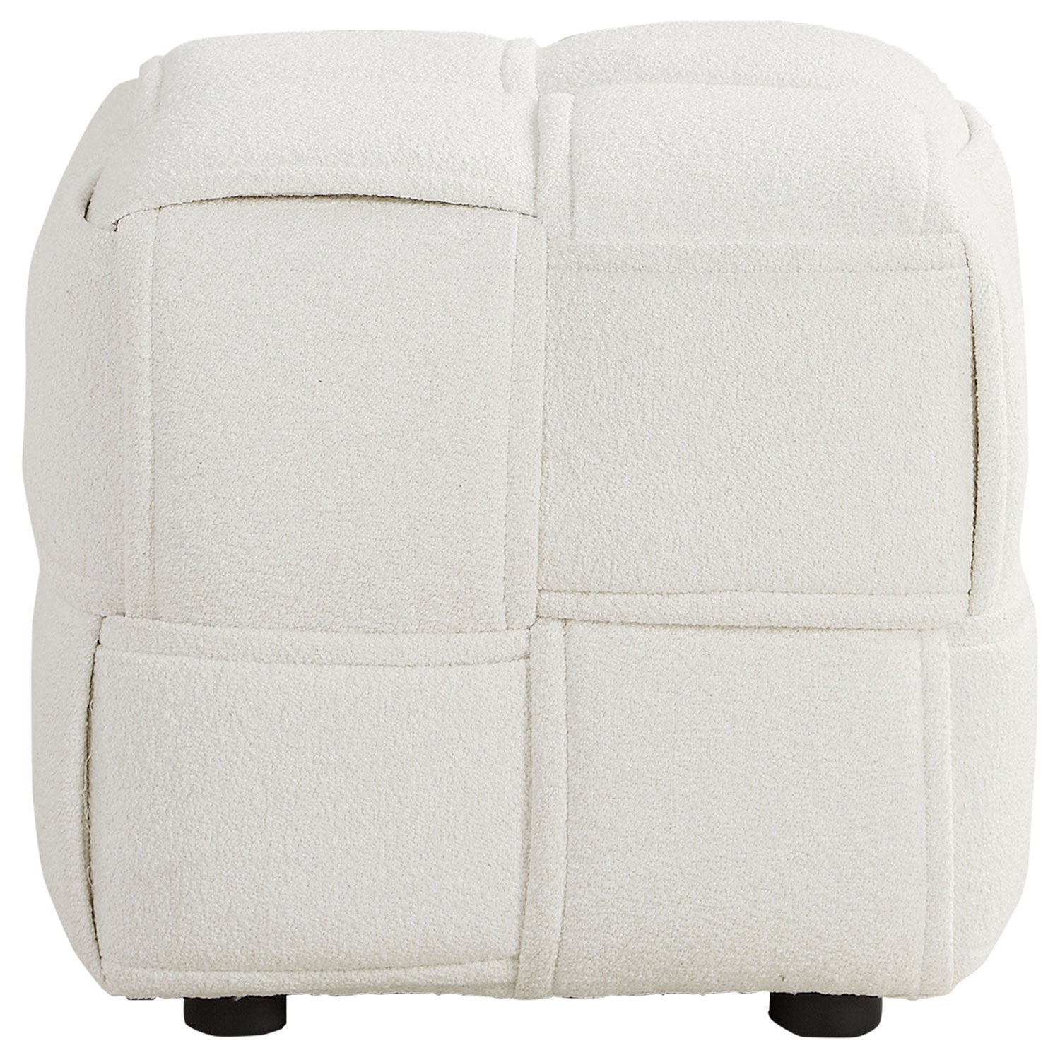 Footstool Pouffe Bouclé Beige Stool Small Footrest Upholstered Seater Cube Seat