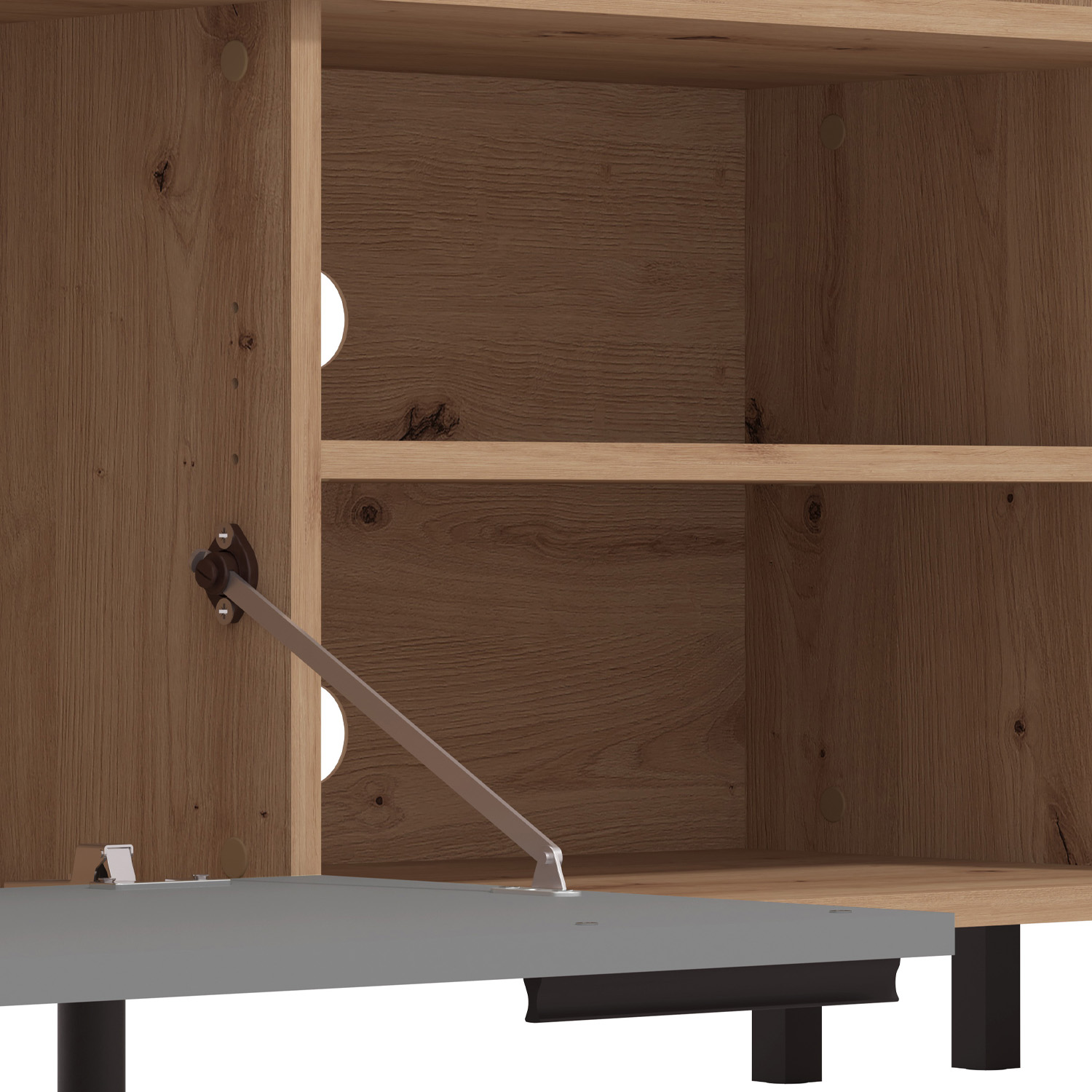 Modern living room unit 4 part cupboard set white grey wall unit wood oak TV set with storage entertainment center