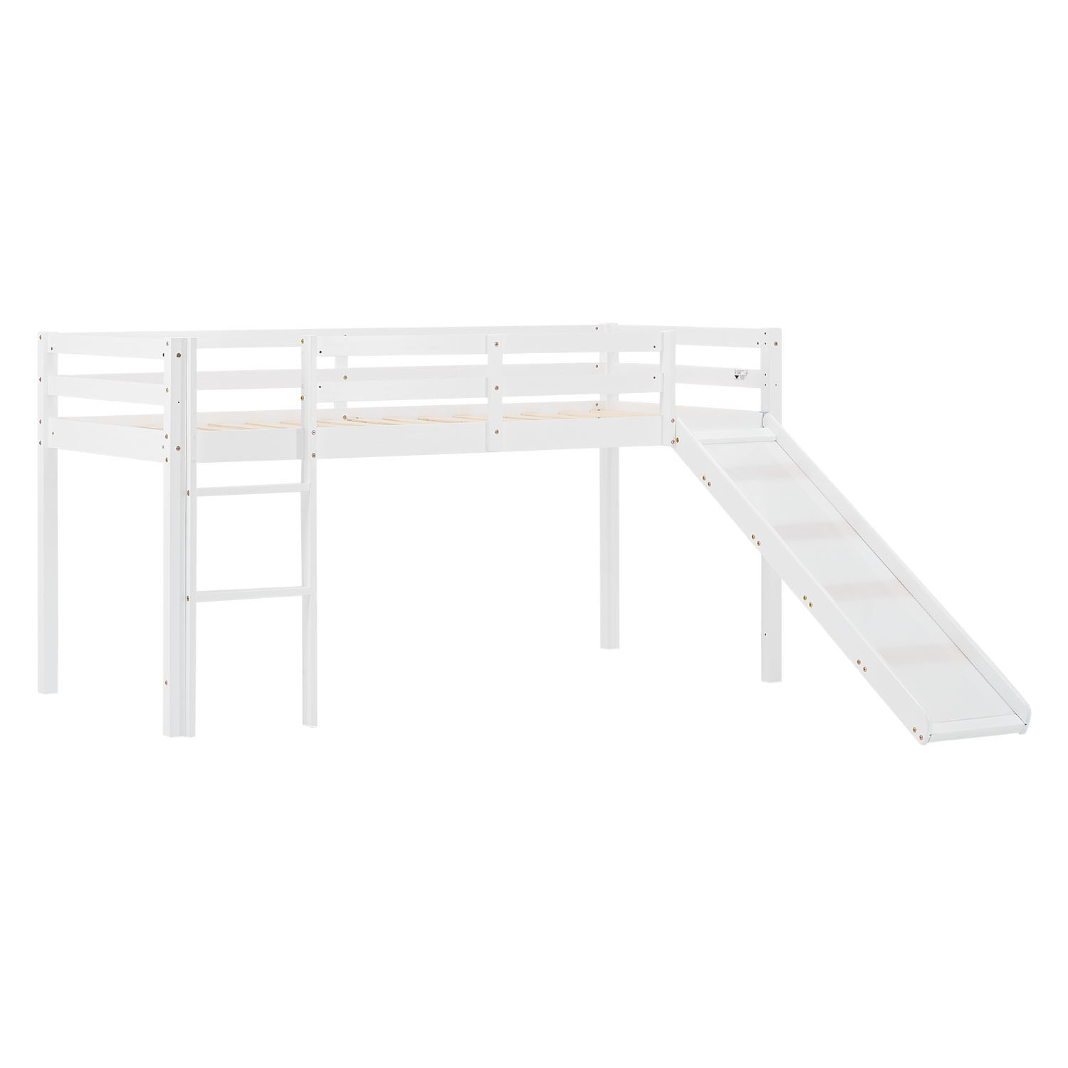 Loft Bed with Mattress Slatted Frame Slide 90x200 cm Children's Bed Bunk Bed White Play Bed