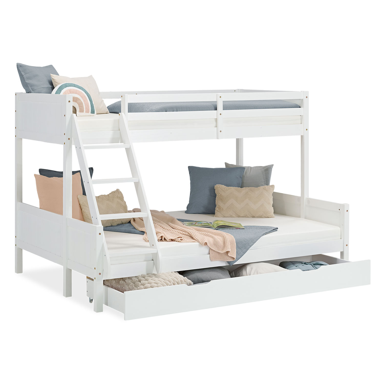 Bunk Bed 2 Sleeping Areas 90x200 cm and 140x200 cm White | with Bed Drawer | with Slatted Frame