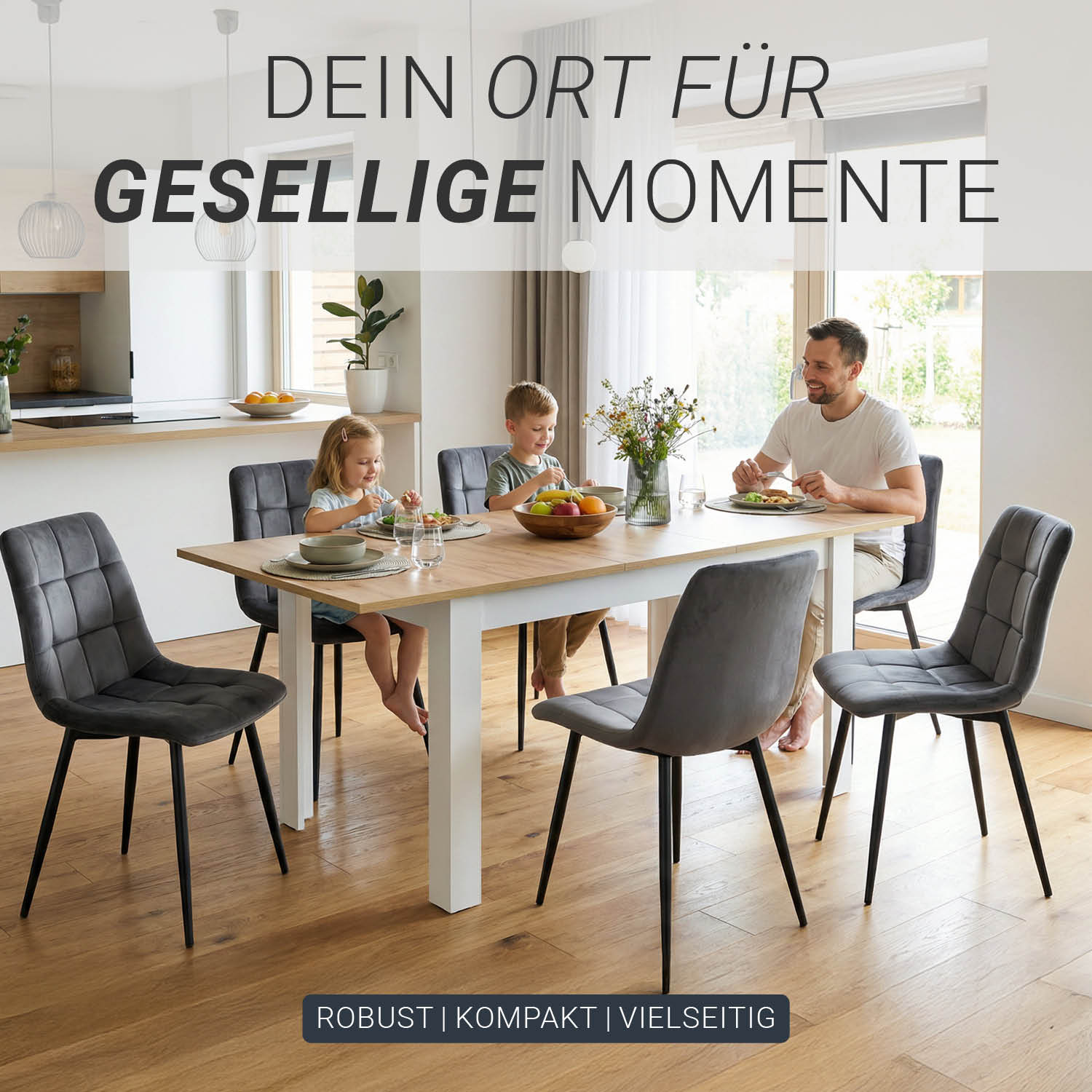 Modern Dining Table Kitchen Table White Wooden Table 135x86 cm Wotan Oak 8 Seater Extendable