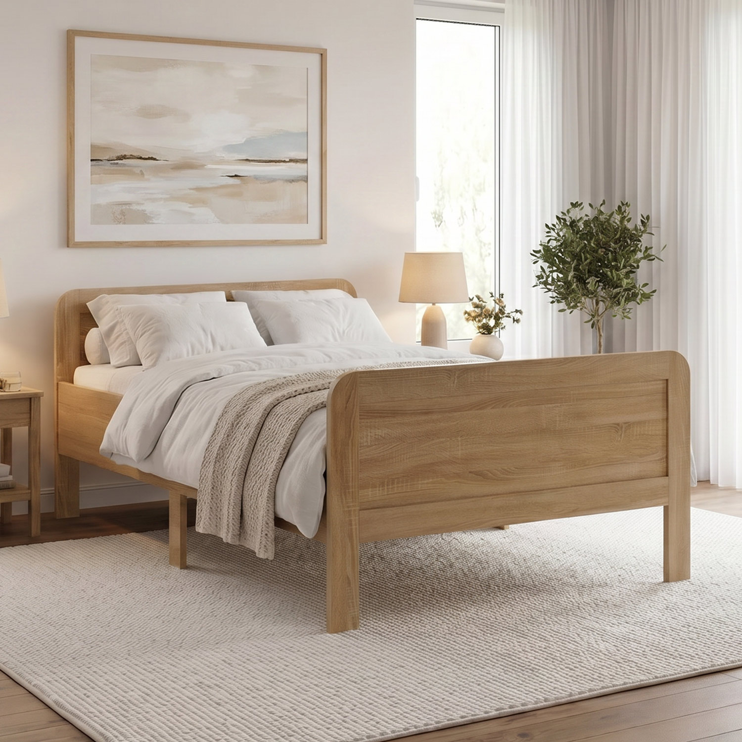 Comfort Bed 140x200 cm Natural | Senior Bed Height Adjustable | Double Bed | Wood | without Slatted Frame