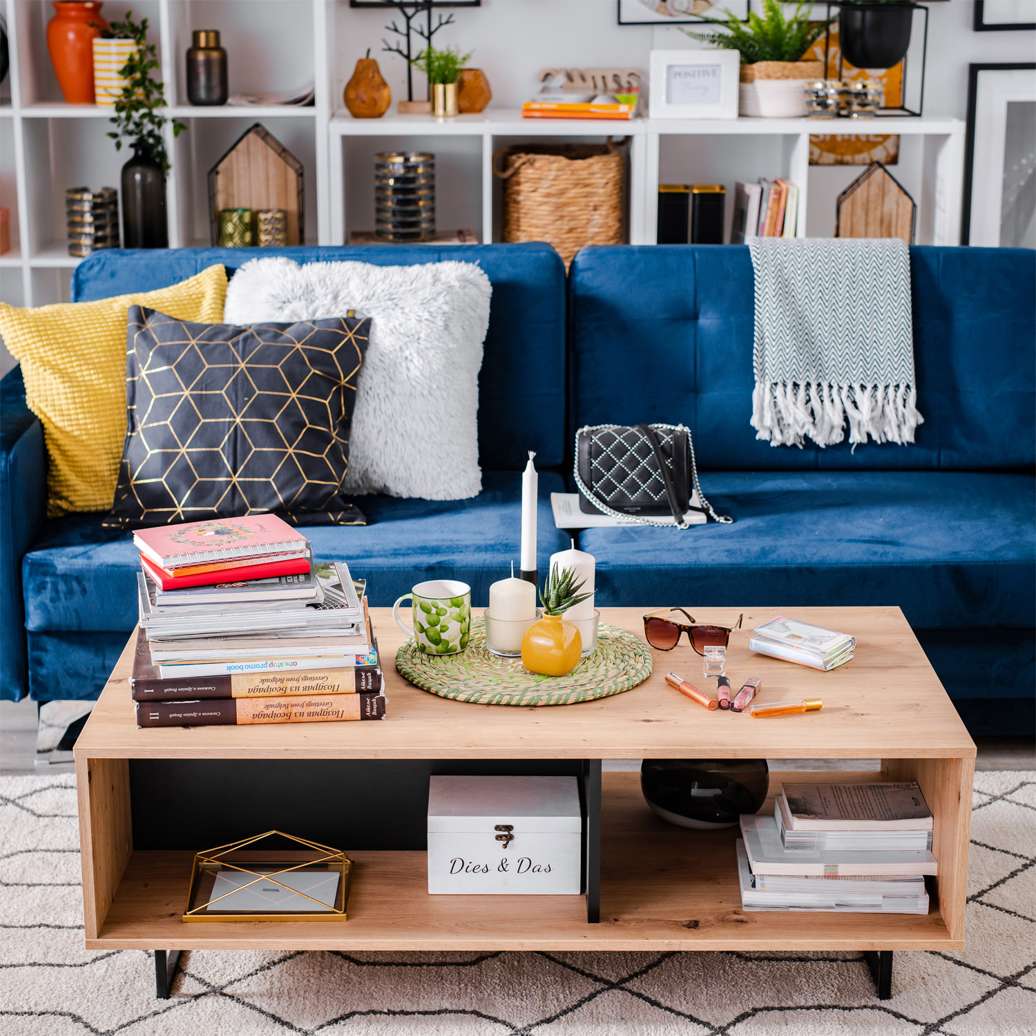Coffee Table Living Room Table Wooden Table Oak Industrial Style Storage