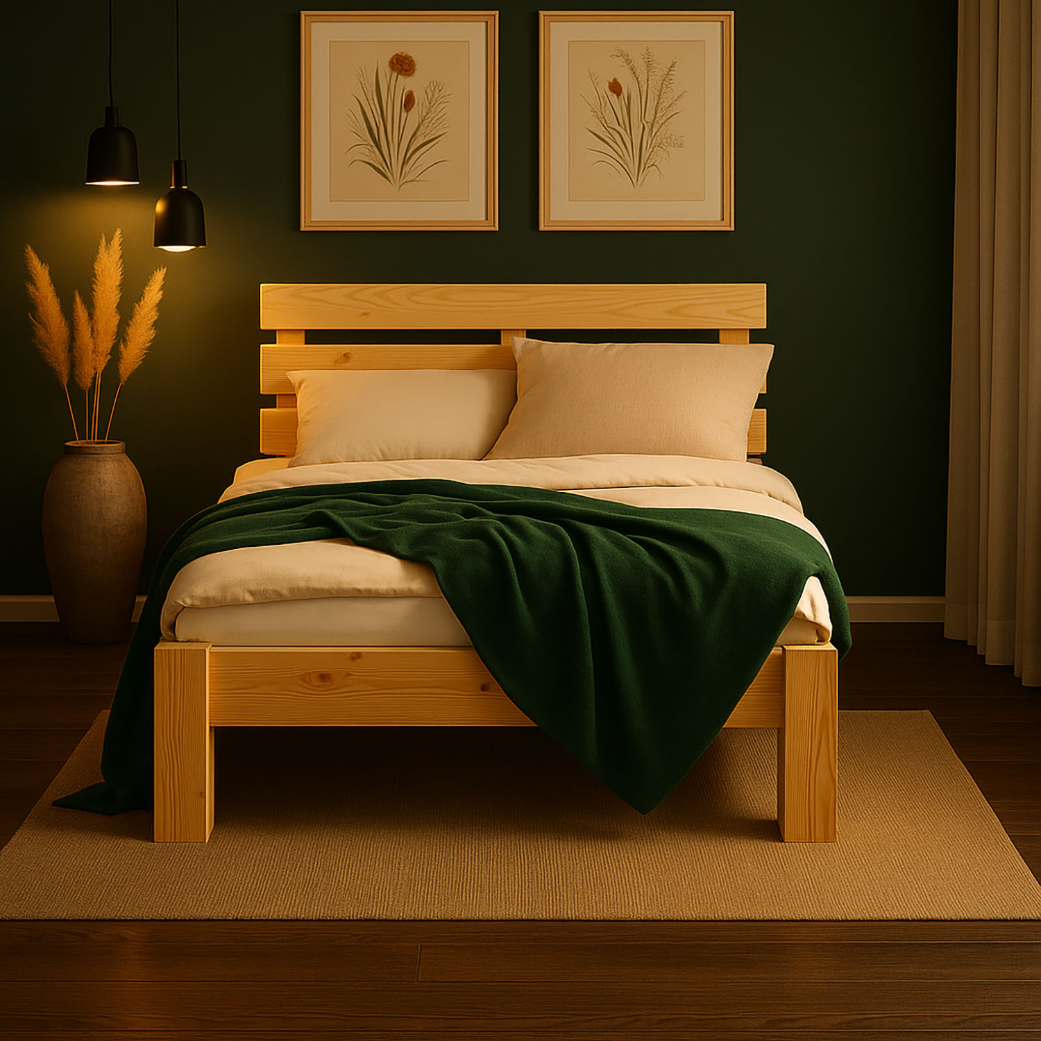 Wooden Bed 90x200 cm, Natural | Single Bed with 2 Underbed Drawers | Incl. Slatted Base | Solid Wood | Child, Teen & Guest Bedroom