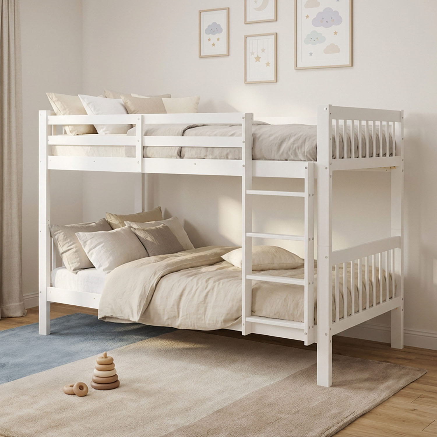 Bunk Bed 90x200 cm White | Kids Bed with Mattress | Fall Protection | Convertible | Massif pine wood