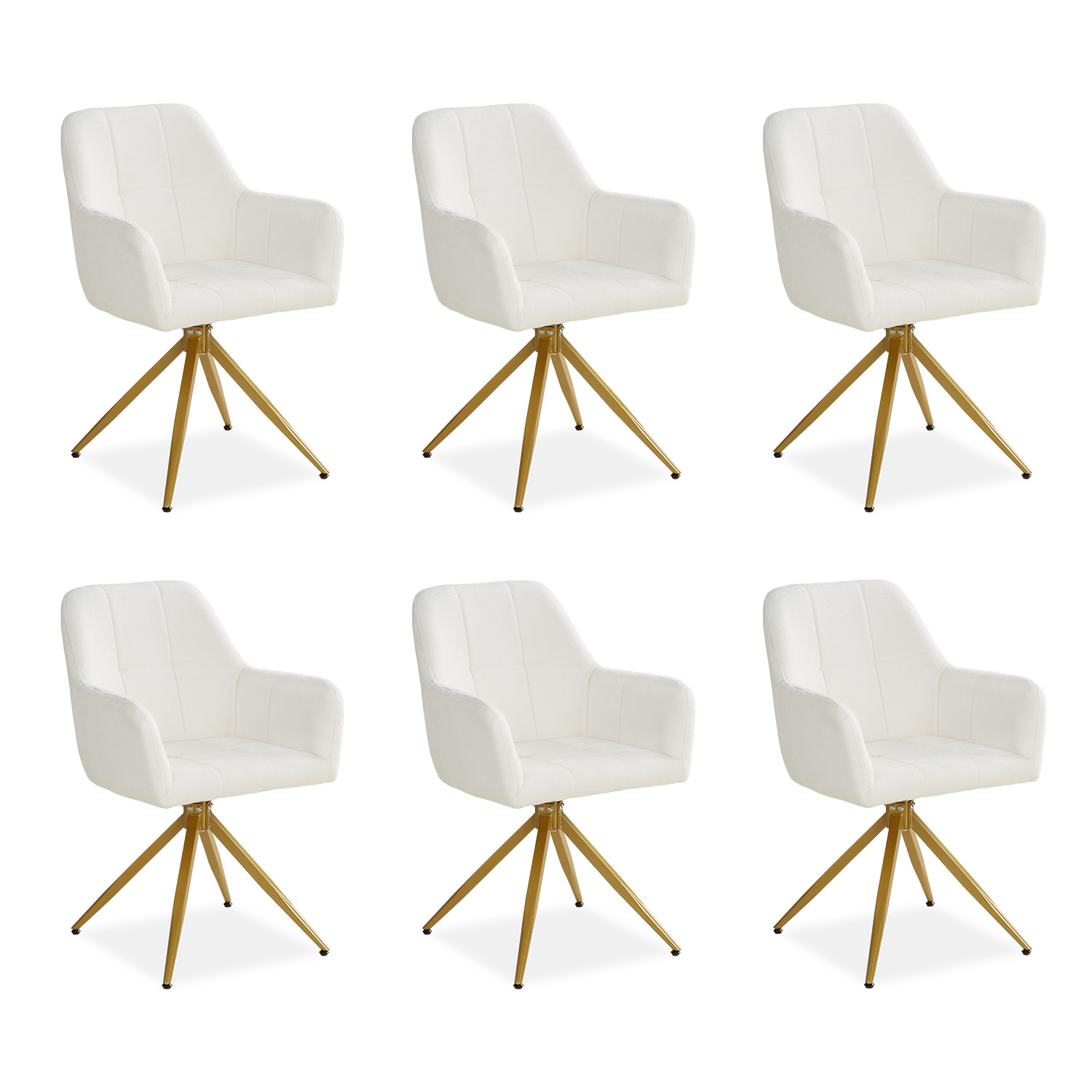 White dining chair with soft fabric upholstery and gold swivel metal base elegant modern upholstered chair for dining room kitchen or living room