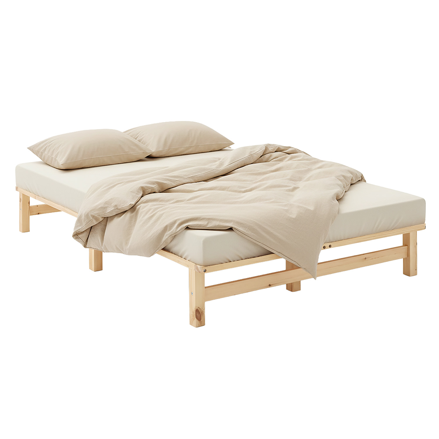 120x200 cm Natural Pallet Bed – Wooden Double Bed with Slatted Base for Teen Rooms, Guest Rooms, and Bedrooms