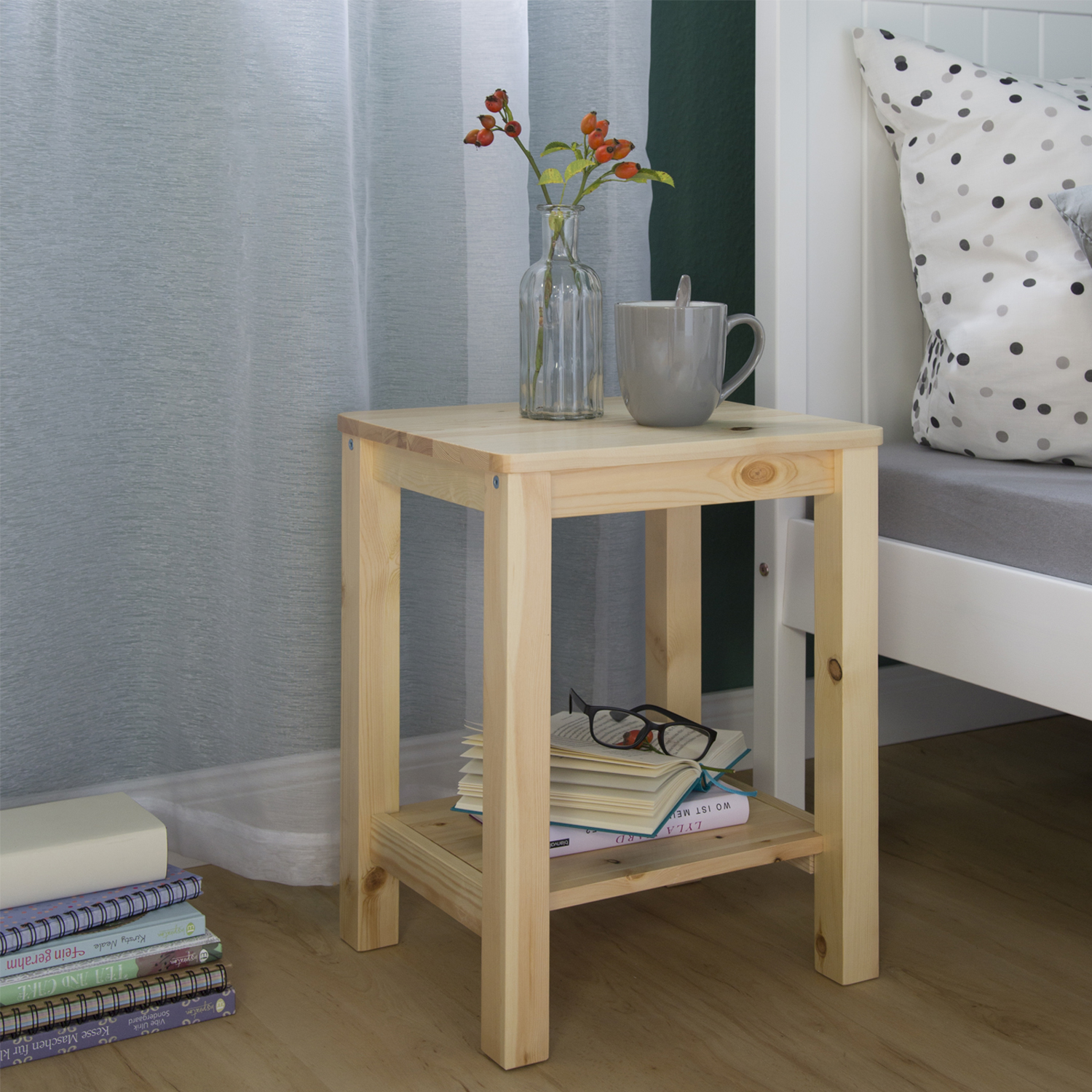 Side Table Grey White Natural Nightstand Wood Bedroom Coffee Table Living Room Table
