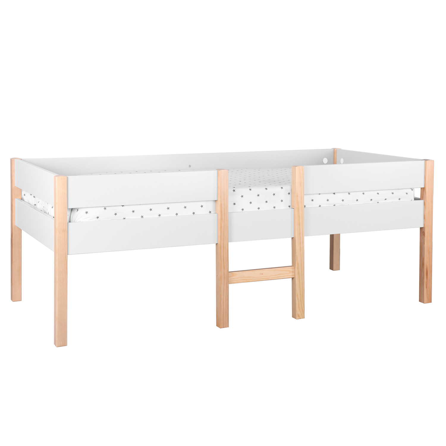 Children´s Bed Bunk Bed Kids Bed Mid Sleeper 90x200 White Wood Drawer