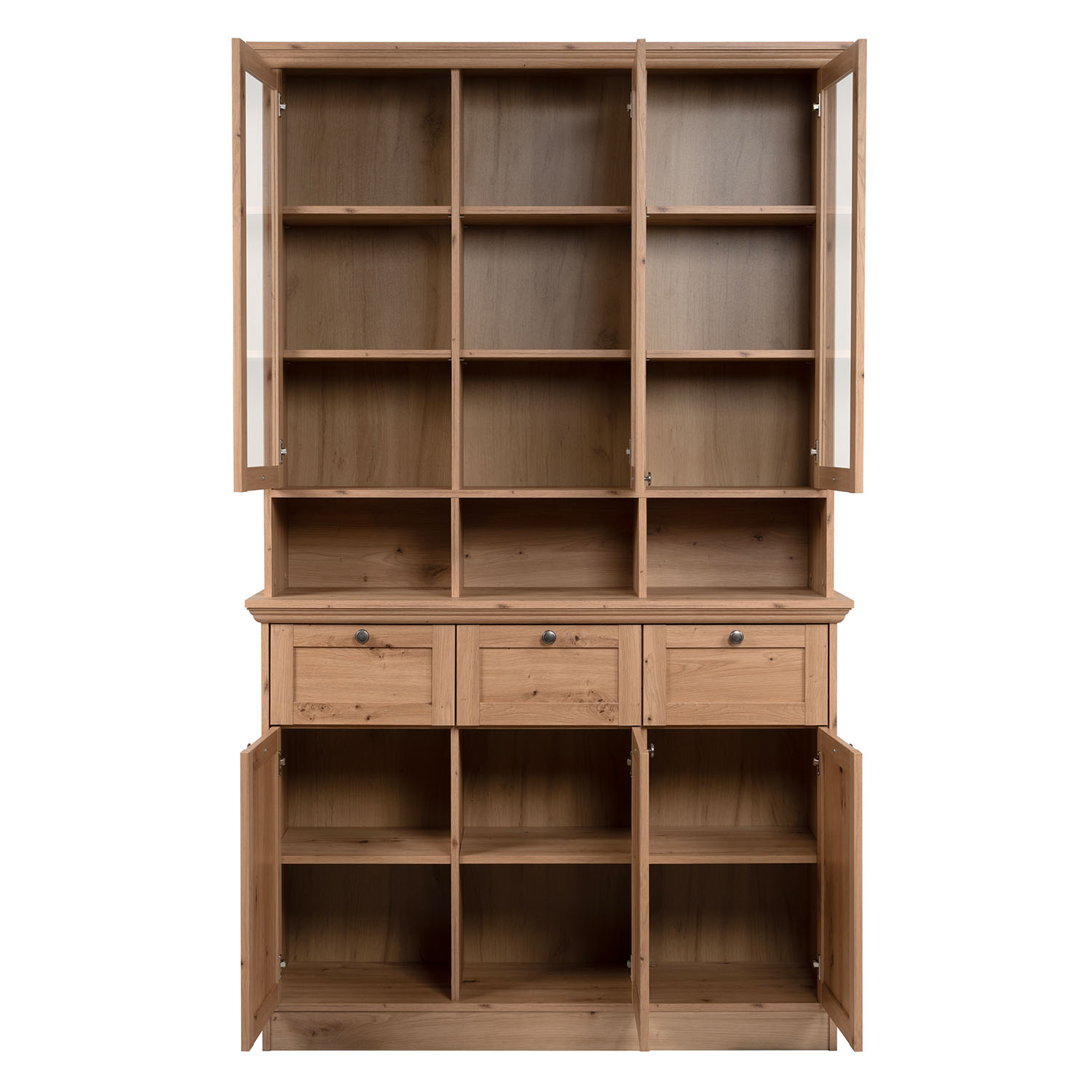 Buffet Cabinet Wood Oak Sideboard Cupboard Kitchen Storage with Glass Doors
