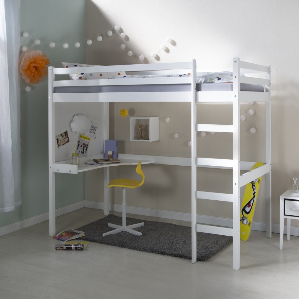 Loft Bed Kids 90x200 cm White | Ladder | Desk Included
