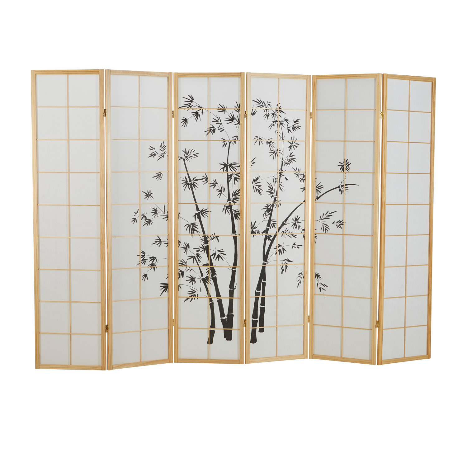 Paravent Natural Bamboo Pattern Print | 6-panel | Wood | Room Divider Partition Privacy Screen