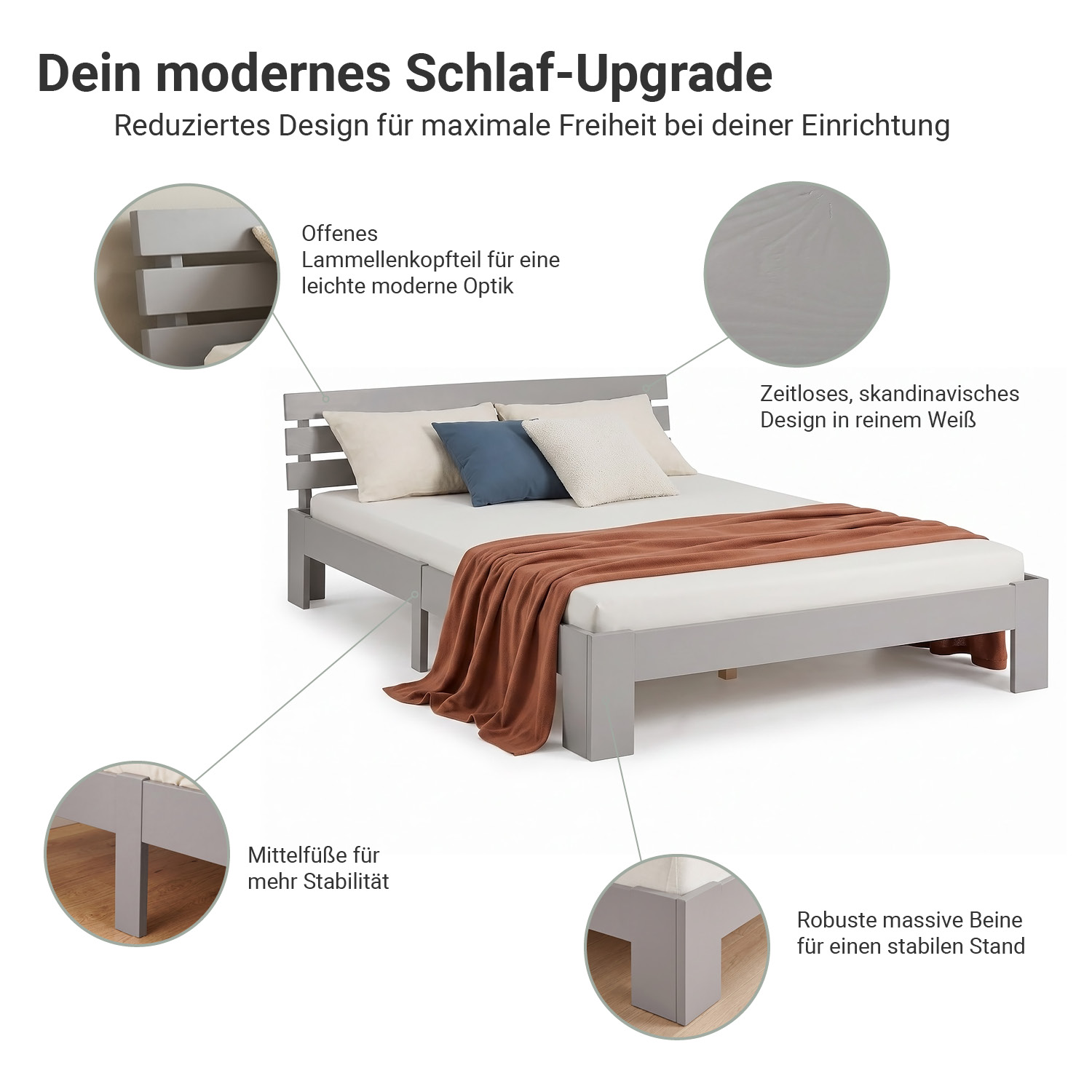 Solid Pine Wood Bed, 120x200 cm – Futon Bed with Mattress & Slatted Base