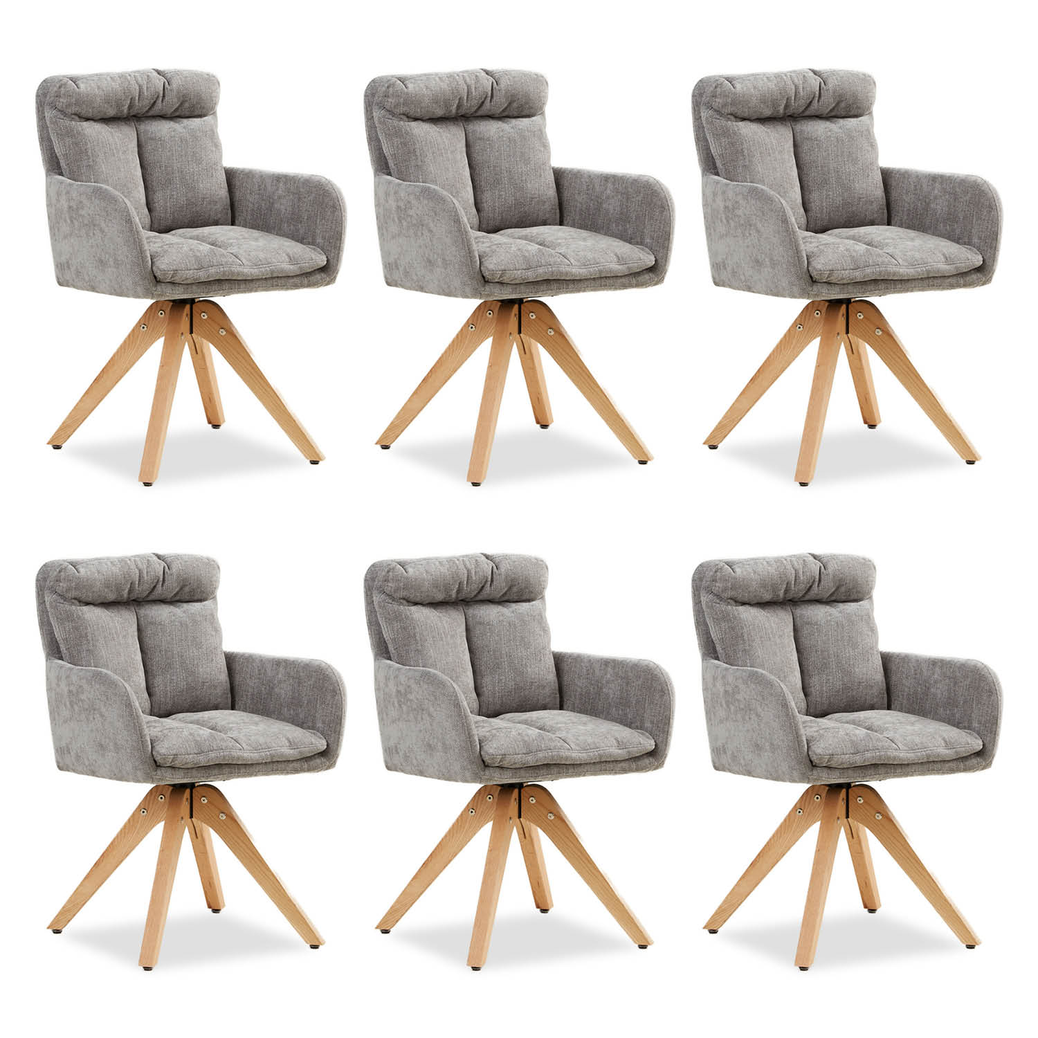 Upholstered Chair Linen Grey with Seat Cushion | Set of 6 | swivel | with Armrests | Kitchen Dining Room Office