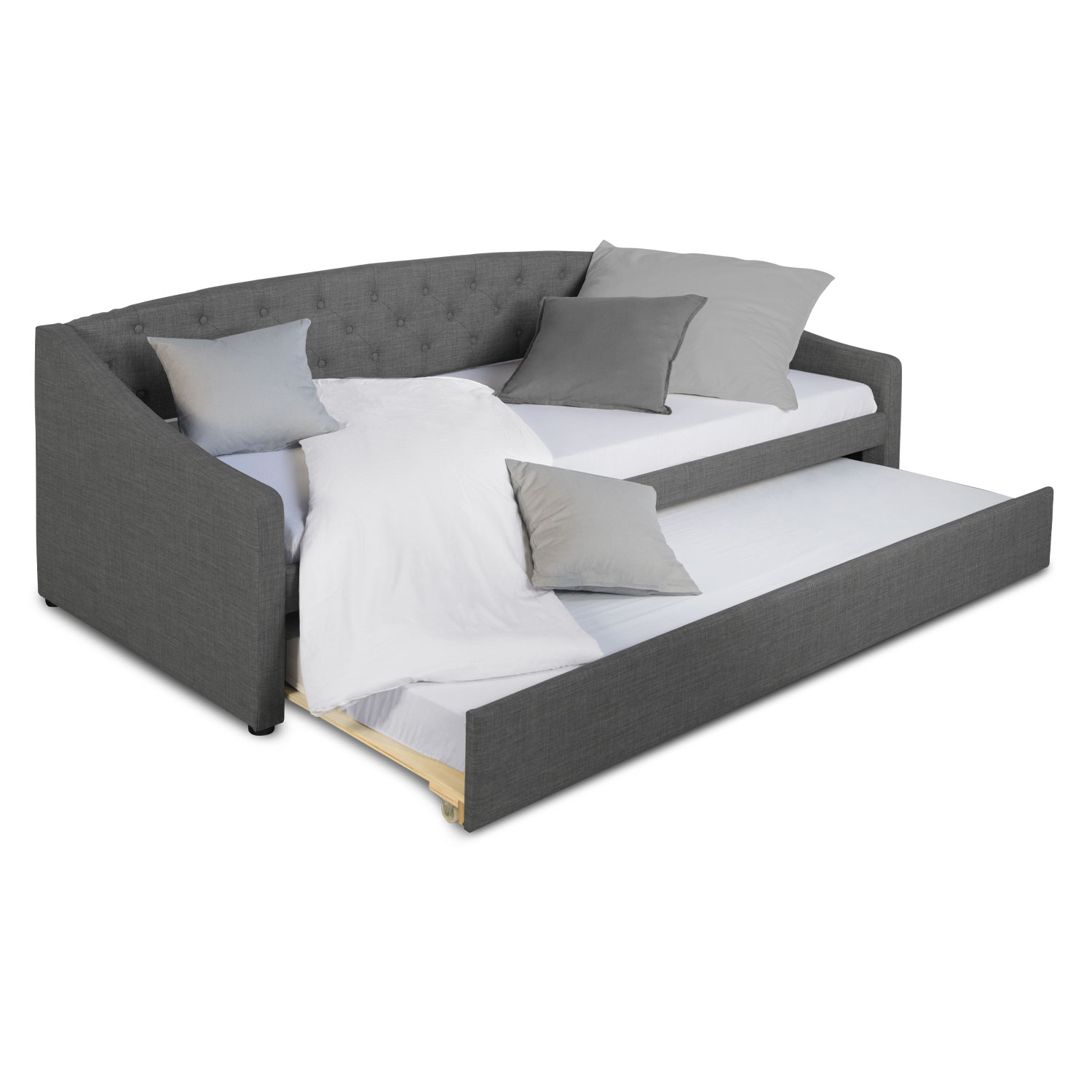 Upholstered Bed 90x200 cm Gray with Storage – Daybed & Pull-Out Guest Bed
