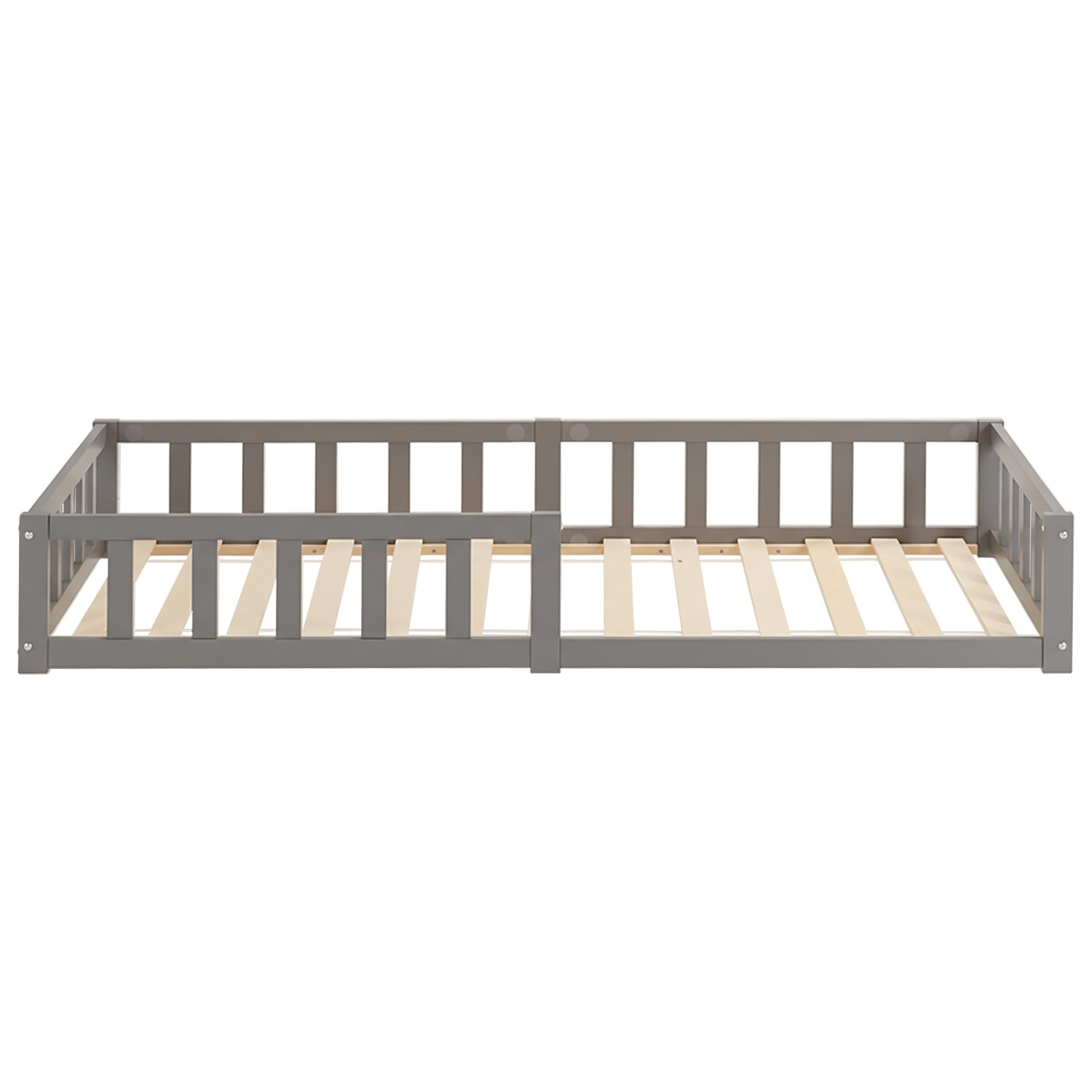 Children's Bed 90x200 Grey | Floor Bed with Slatted Frame | with Fall Protection | Montessori