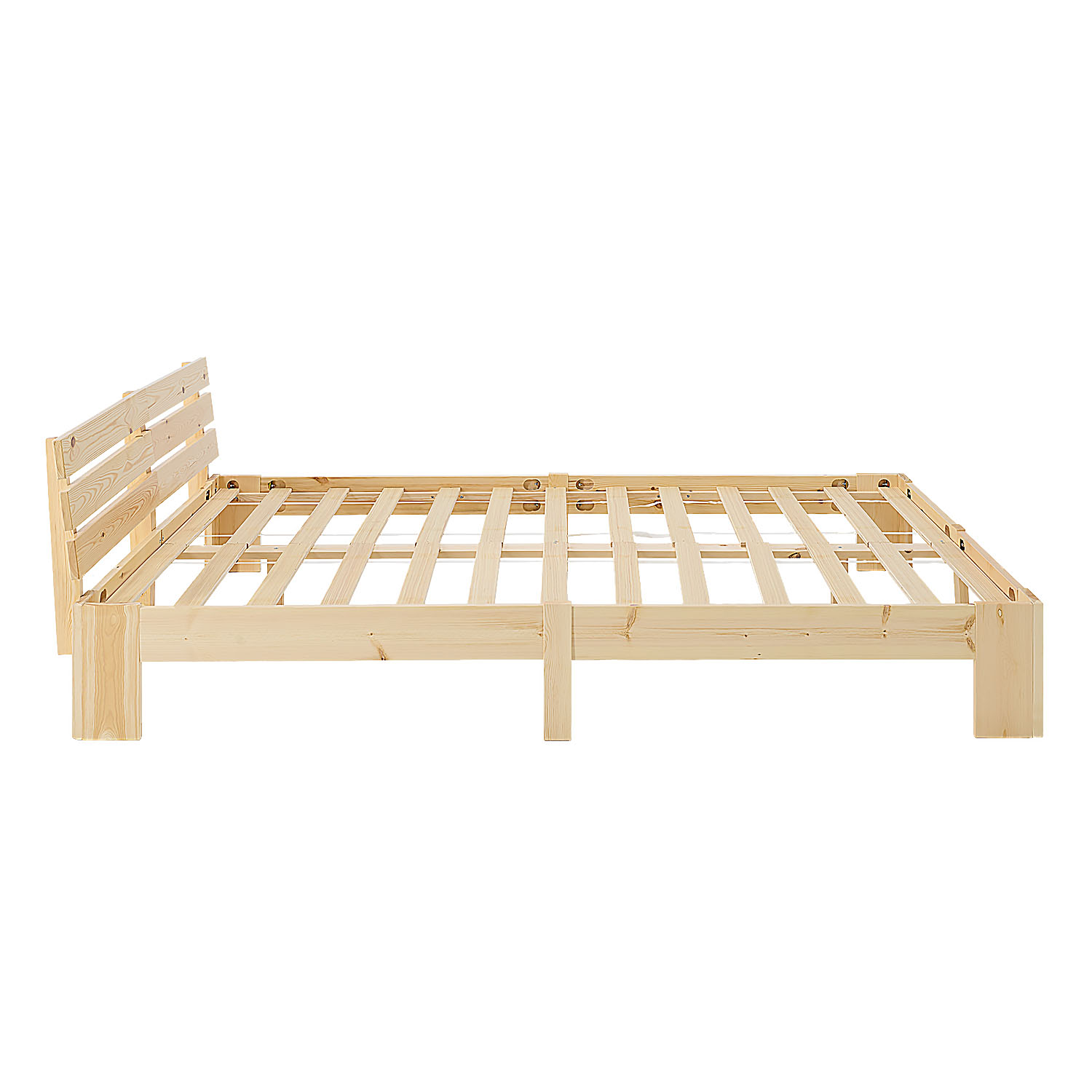 Wooden Bed 140x200 cm Natural – Solid Pine Double Bed with Slatted Base for Bedrooms, Teenagers' Rooms, and Guest Rooms