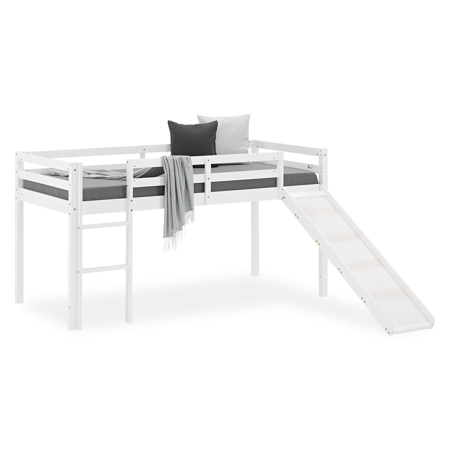 Loft Bed Kids 90x200 cm White | Slide | without Slatted Frame