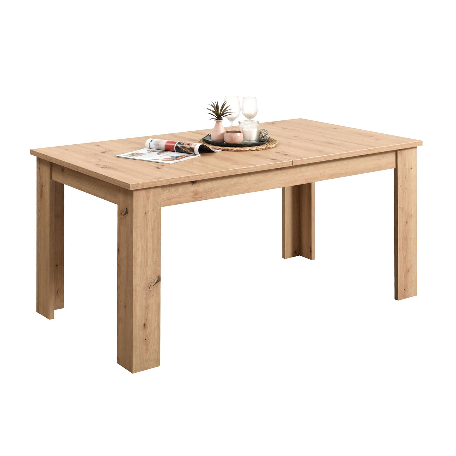 Dining set | 4-piece set upholstered chairs beige bouclé with armrest | swivel |&nbsp;dining table oak 160 x 90 cm | extendable 200 cm