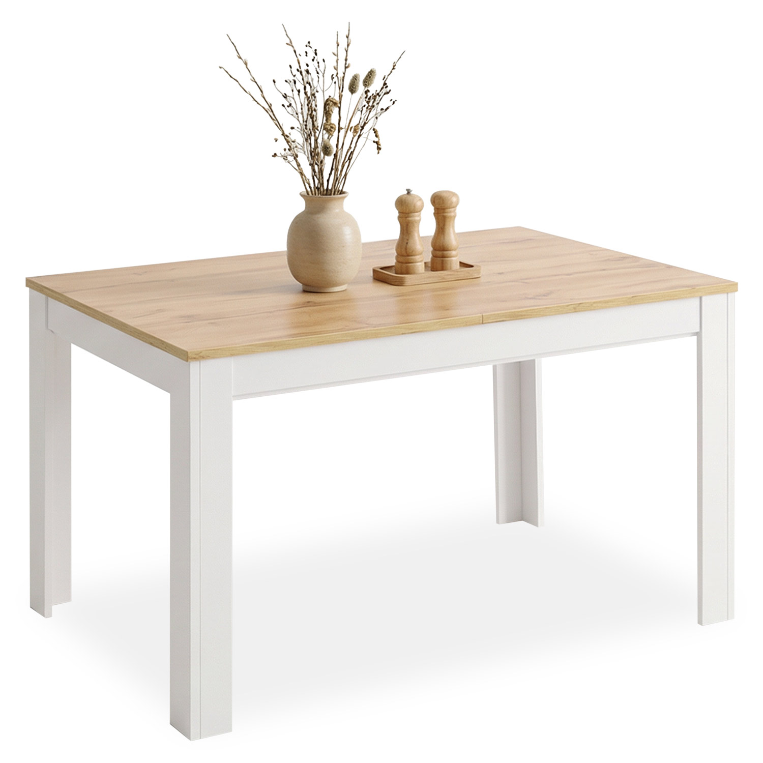 Modern Dining Table Kitchen Table White Wooden Table 135x86 cm Wotan Oak 8 Seater Extendable