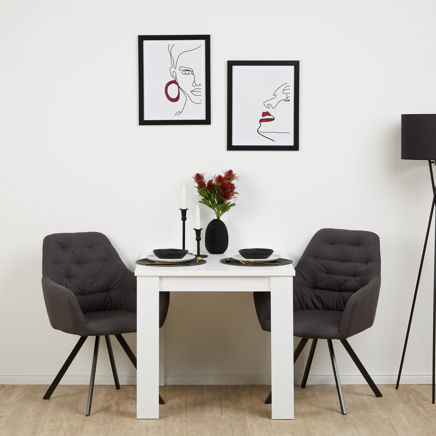 Set of 6 Upholstered Linen Dining Chairs in Anthracite with Armrests – Modern Dining Chairs