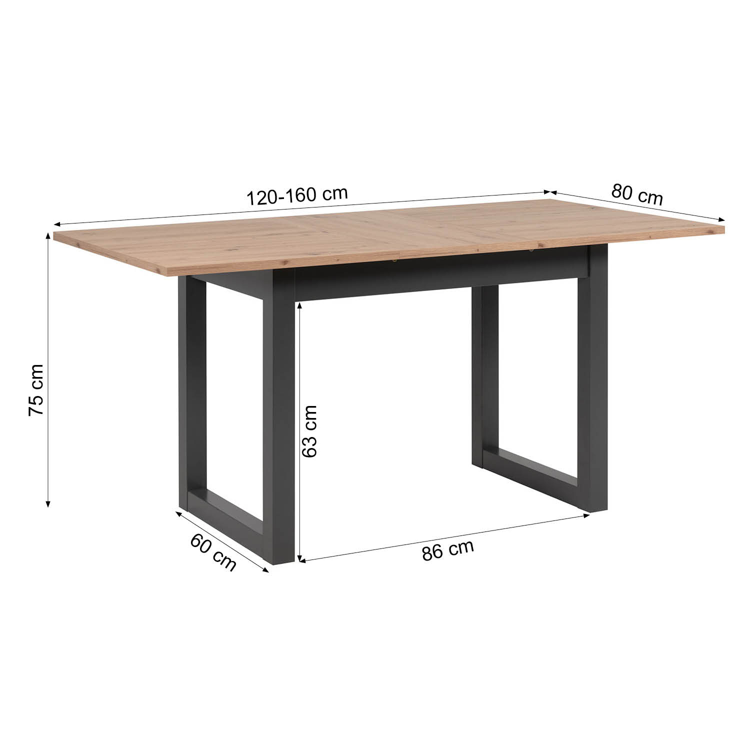 Extendable Dining Table 120x80 cm Kitchen Table Wooden Table Industrial Style Living Room Table
