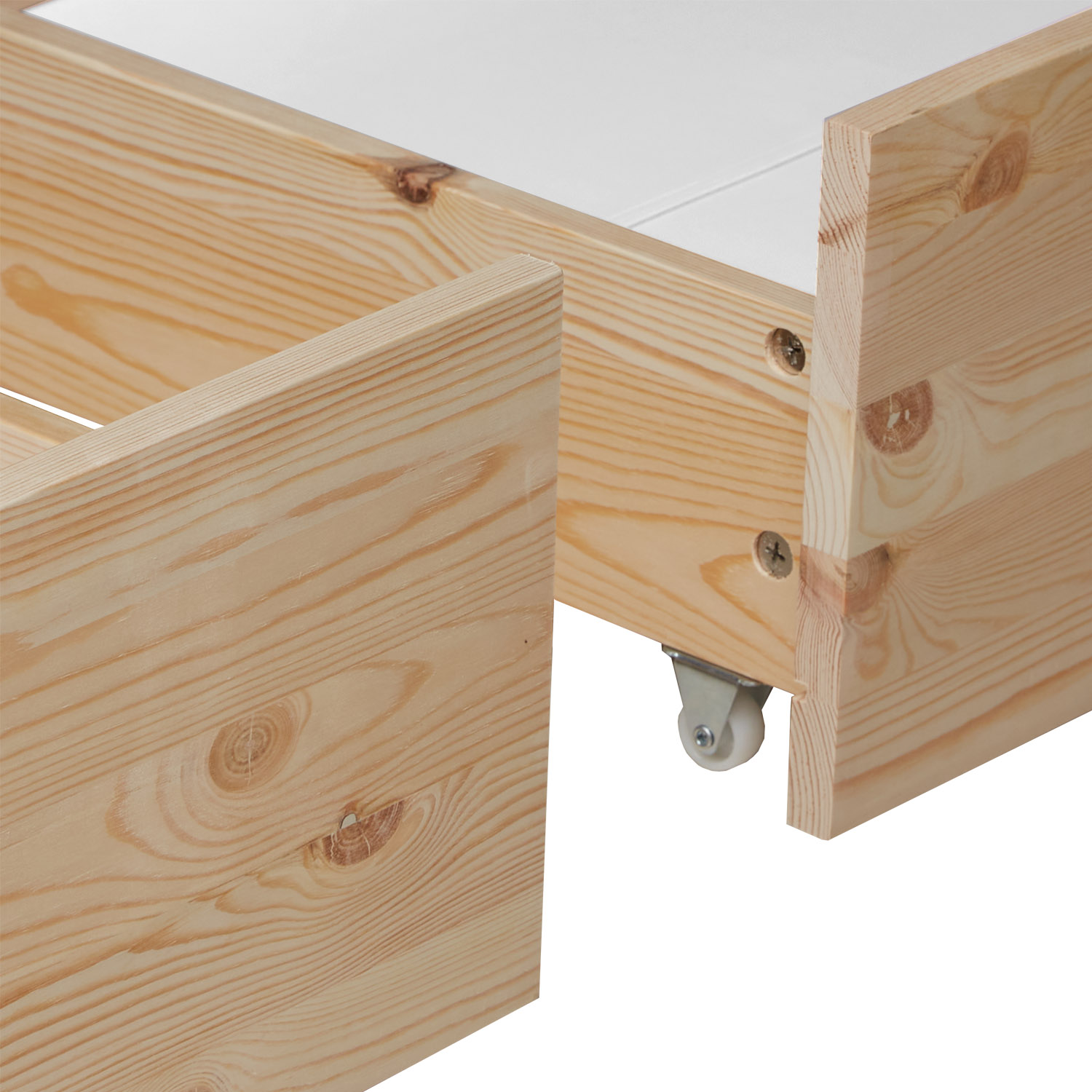 Bed Drawer Set of 2 Drawers Wood Storage with Rollers Pull-out Bed Box Natural