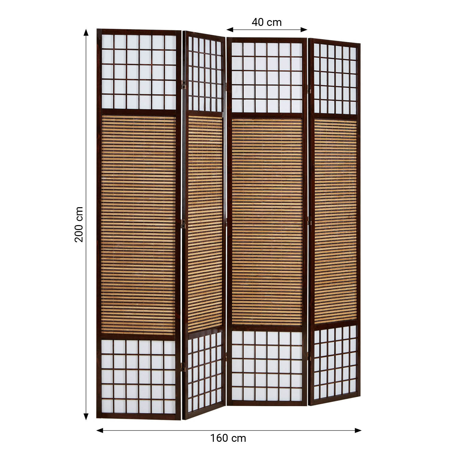 Paravent Brown Bamboo Shoji Rice Paper White Height 200 cm | 4-panel | Wood | Room Divider Partition Privacy Screen