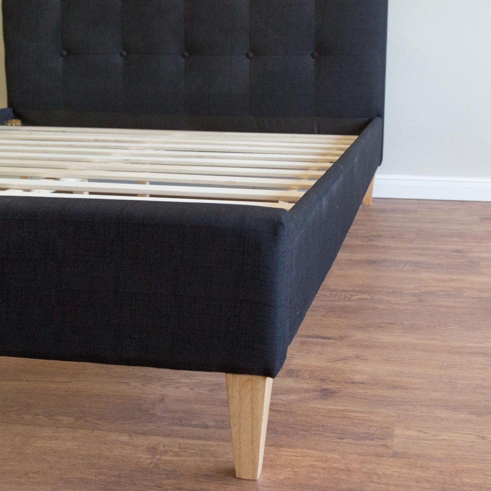 Upholstered bed rack 140 x 200 black Upholstered bed 140x200 cm black | with slatted frame | double fabric bed frame