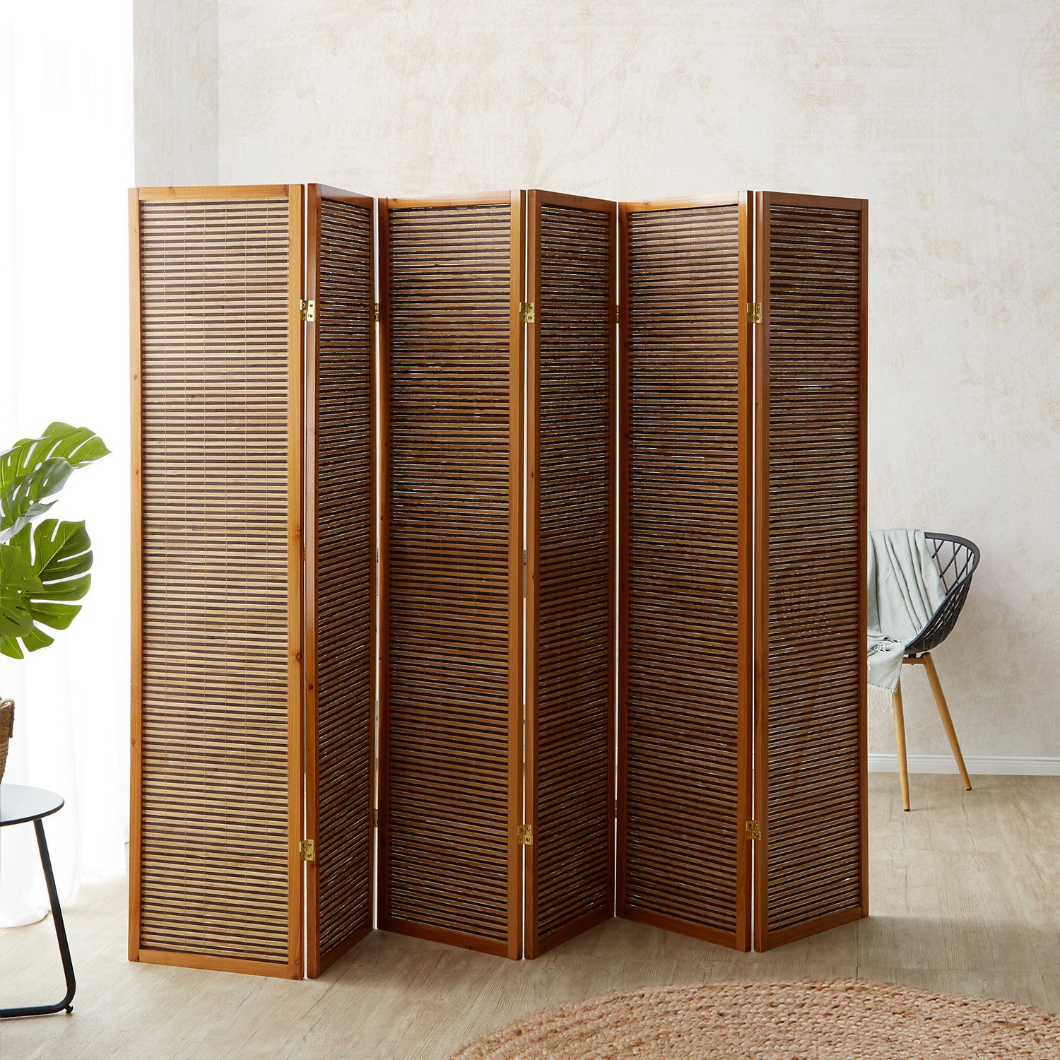 Paravent Room Divider 3 4 5 or 6 Parts Wood Bambou Privacy Screen Brown