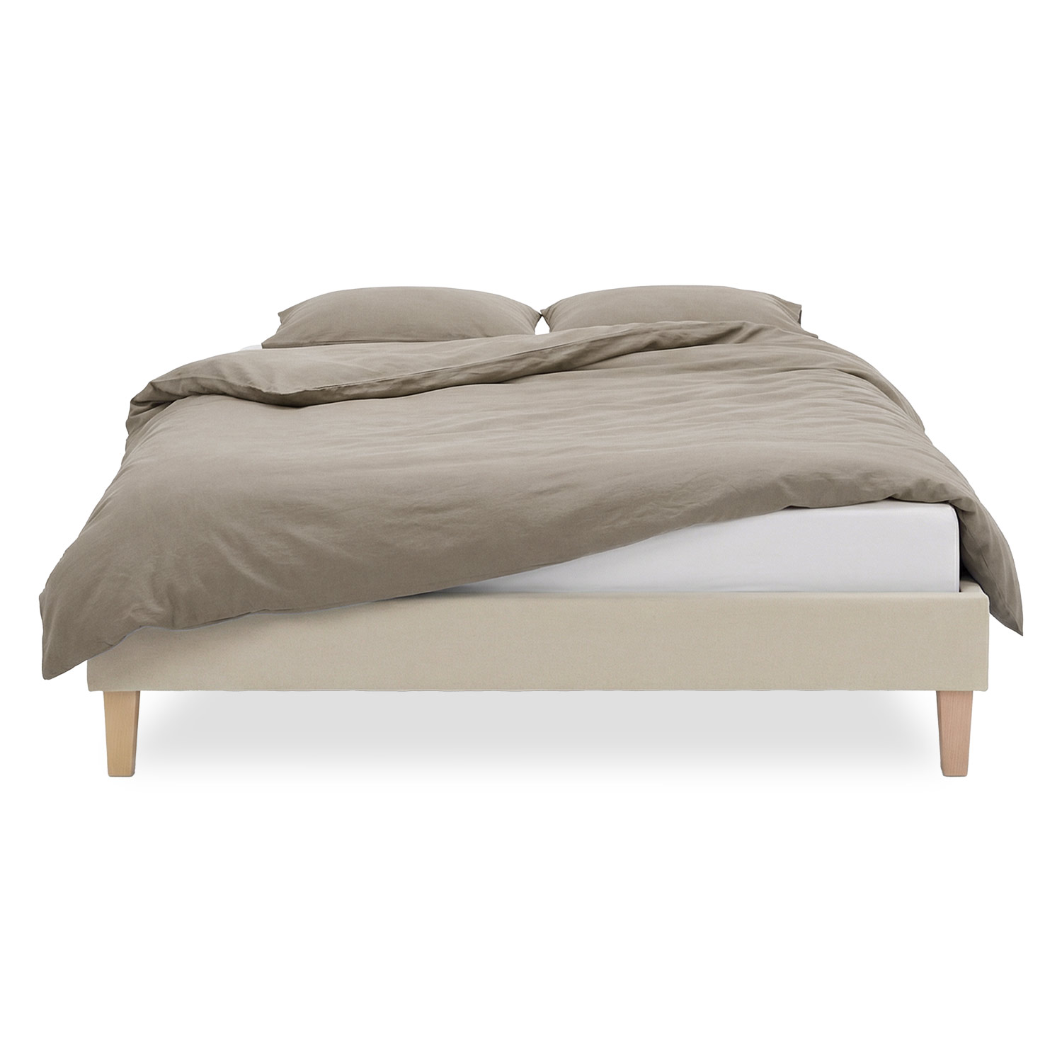 Upholstered bed 140x200 cm beige | futon bed | with slatted frame | double fabric bed frame