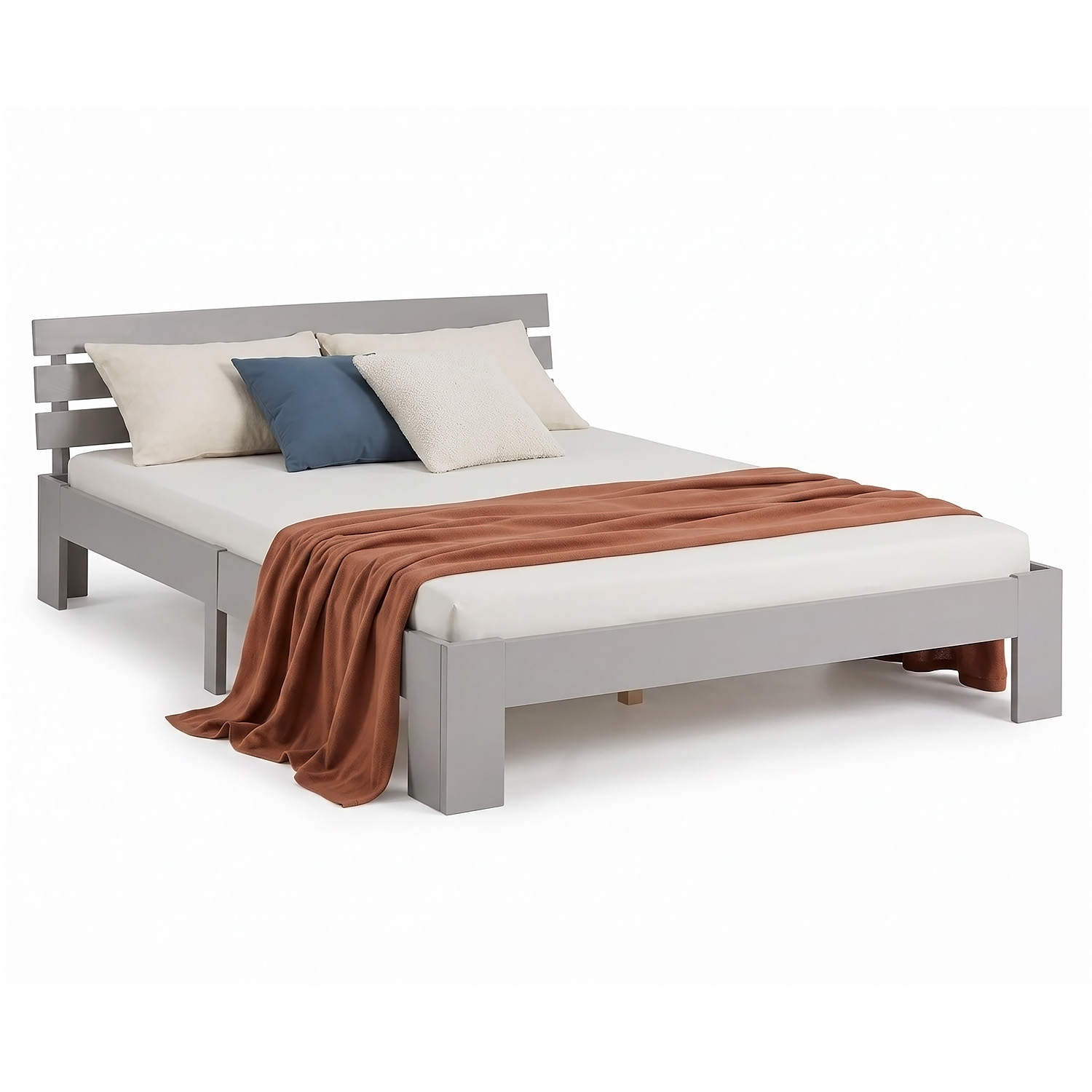 Solid Pine Wood Bed, 120x200 cm – Futon Bed with Mattress & Slatted Base