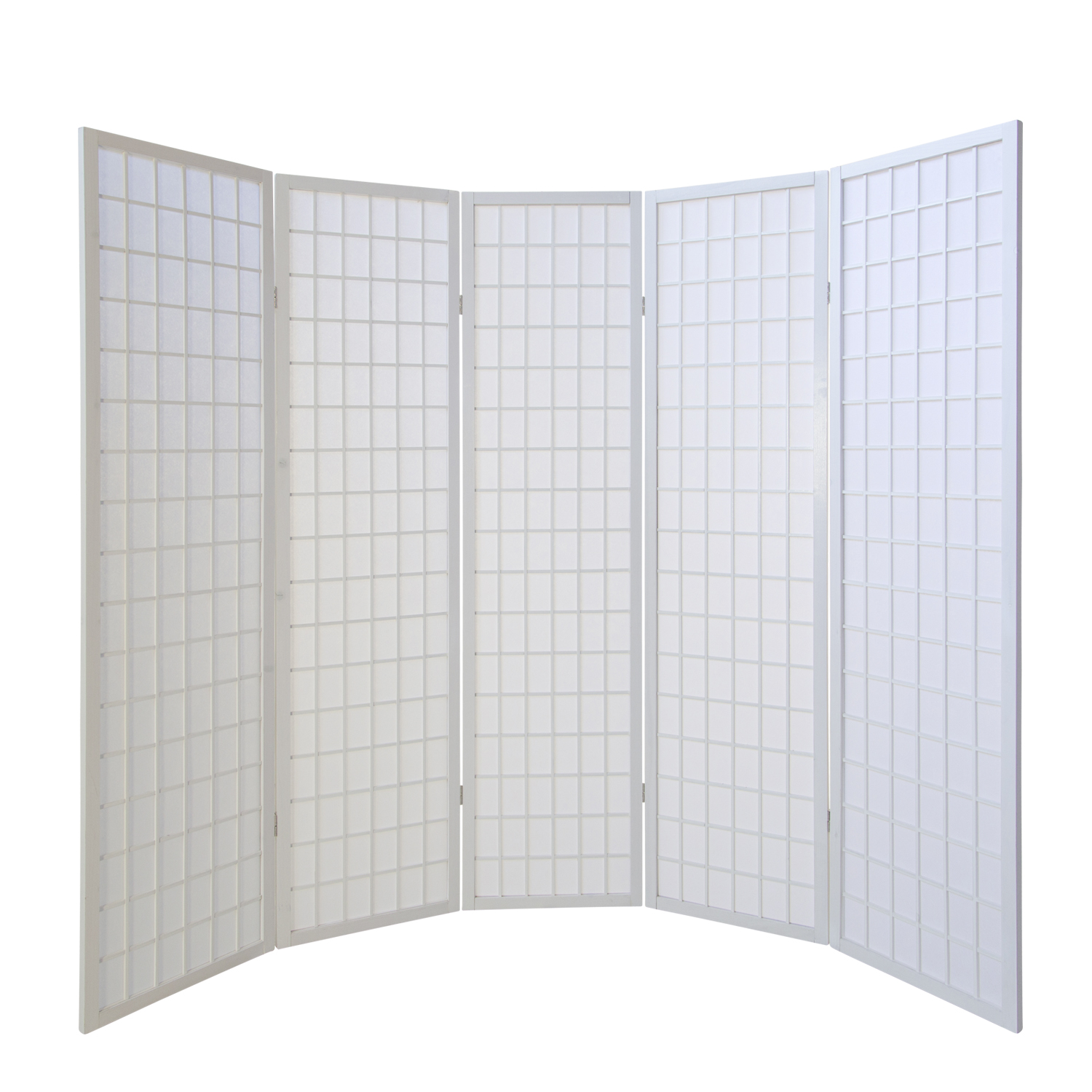 White 5-panel folding screen – Shoji room divider made of wood with rice paper