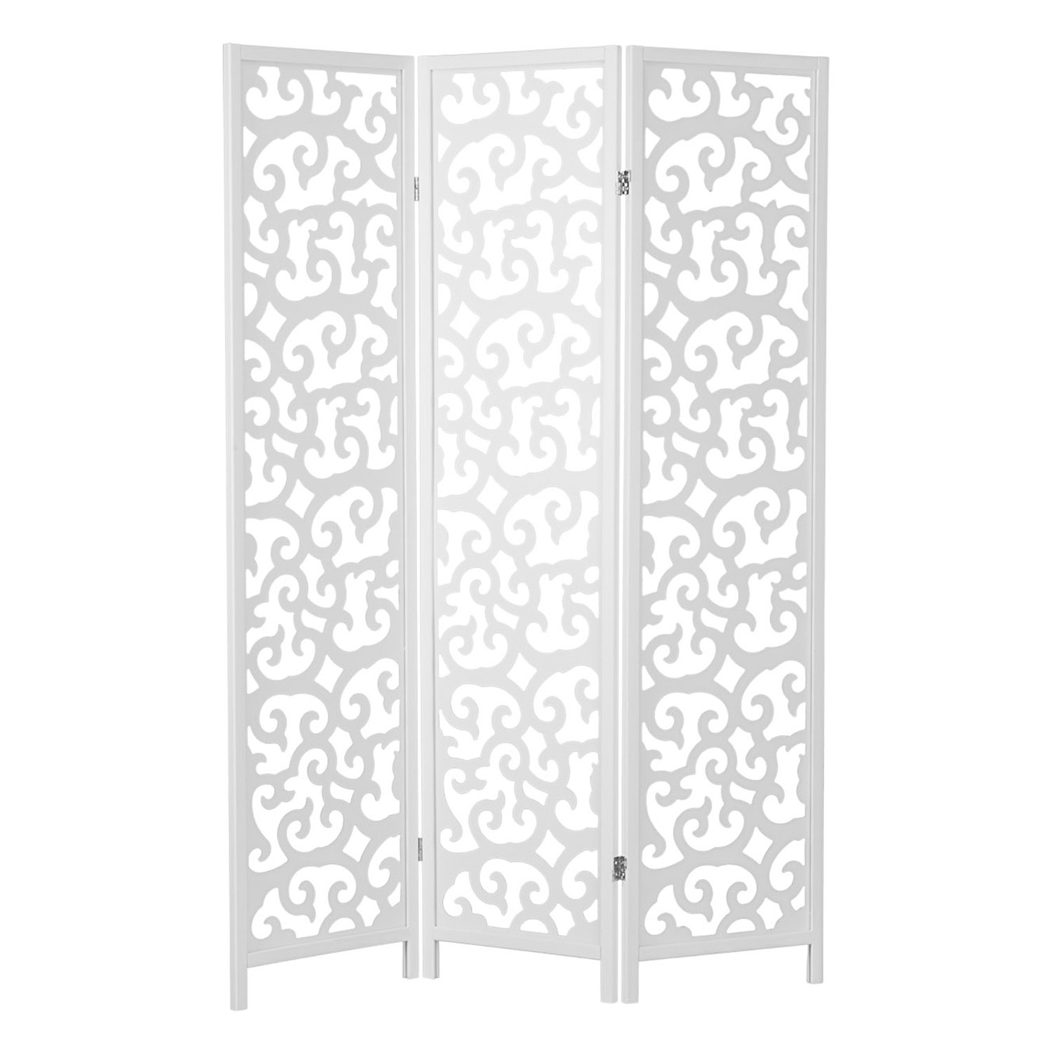 Paravent White with Decorations | 3-panel | Wood | Room Divider Partition Privacy Screen