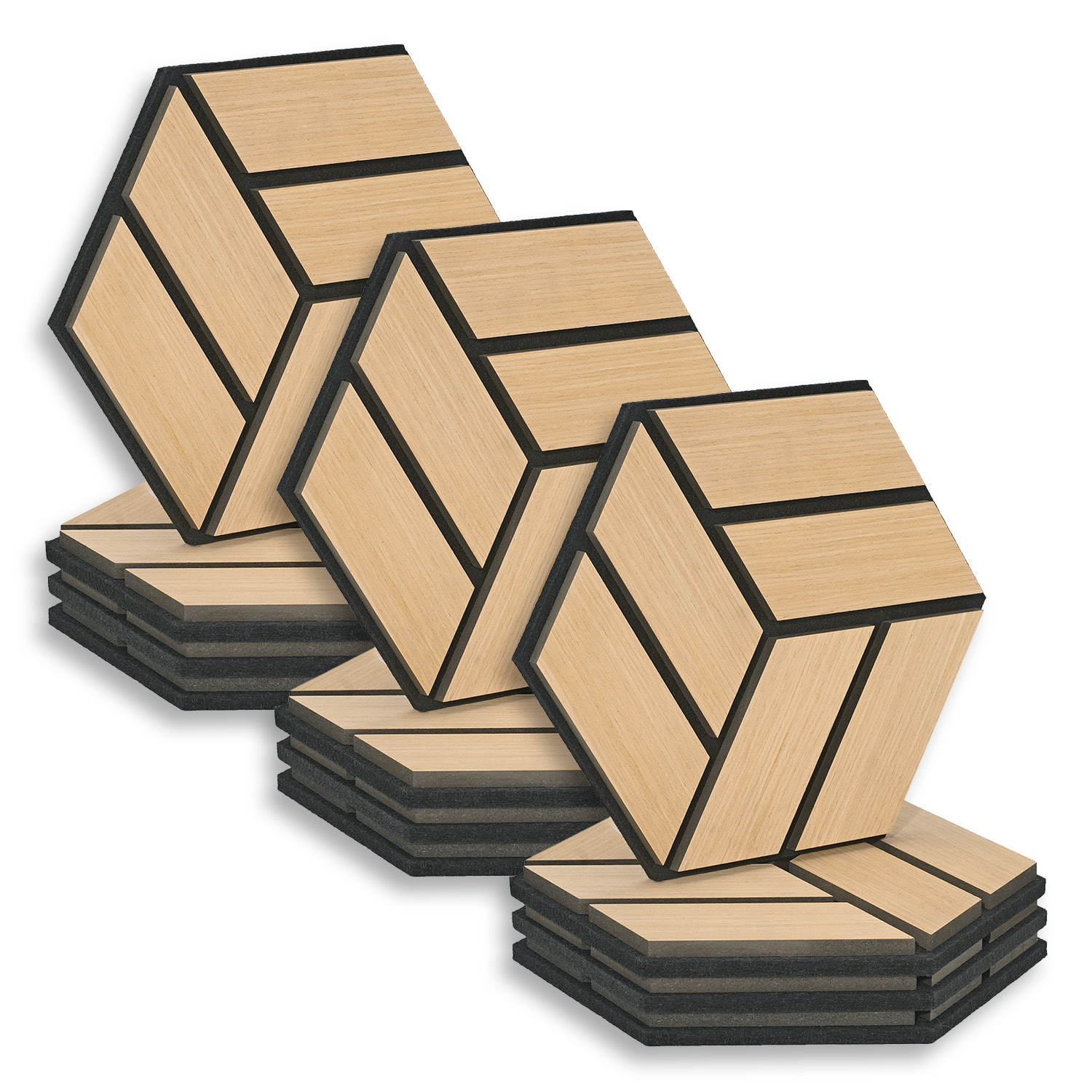 Acoustic Panels Wall Panels Hexagon Honeycomb 30 x 26 cm Natural Oak | Wood | 12-piece Set | 3D Acoustic Panels Wall Panels Hexagon Honeycomb 30 x 26 cm Natural Oak | Wood | 12-piece Set | 3D