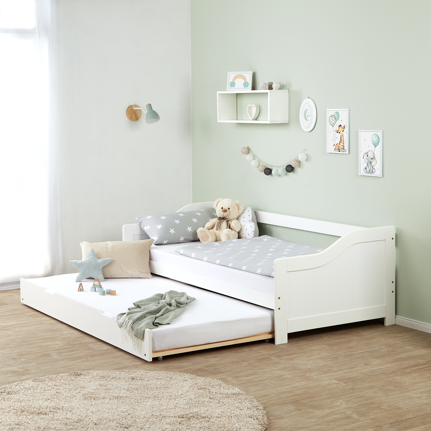 Wooden Bed 90x200 cm White | Pull-out | Bunk Bed | With Mattress | Pull-out Bed, Duo Bed, Functional Bed