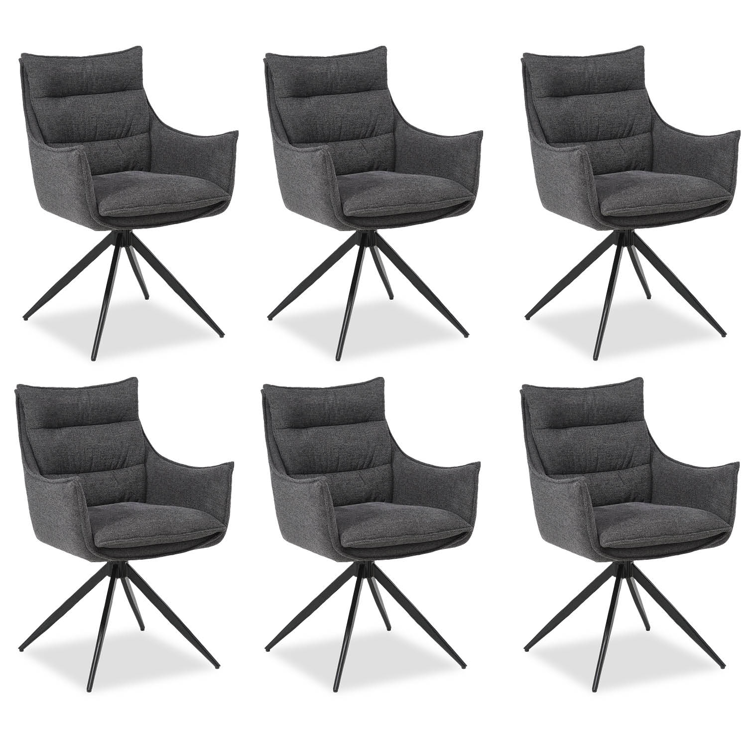 Upholstered Chair Fabric Anthracite | Set of 6 | swivel | with Armrests | Kitchen Dining Room Office