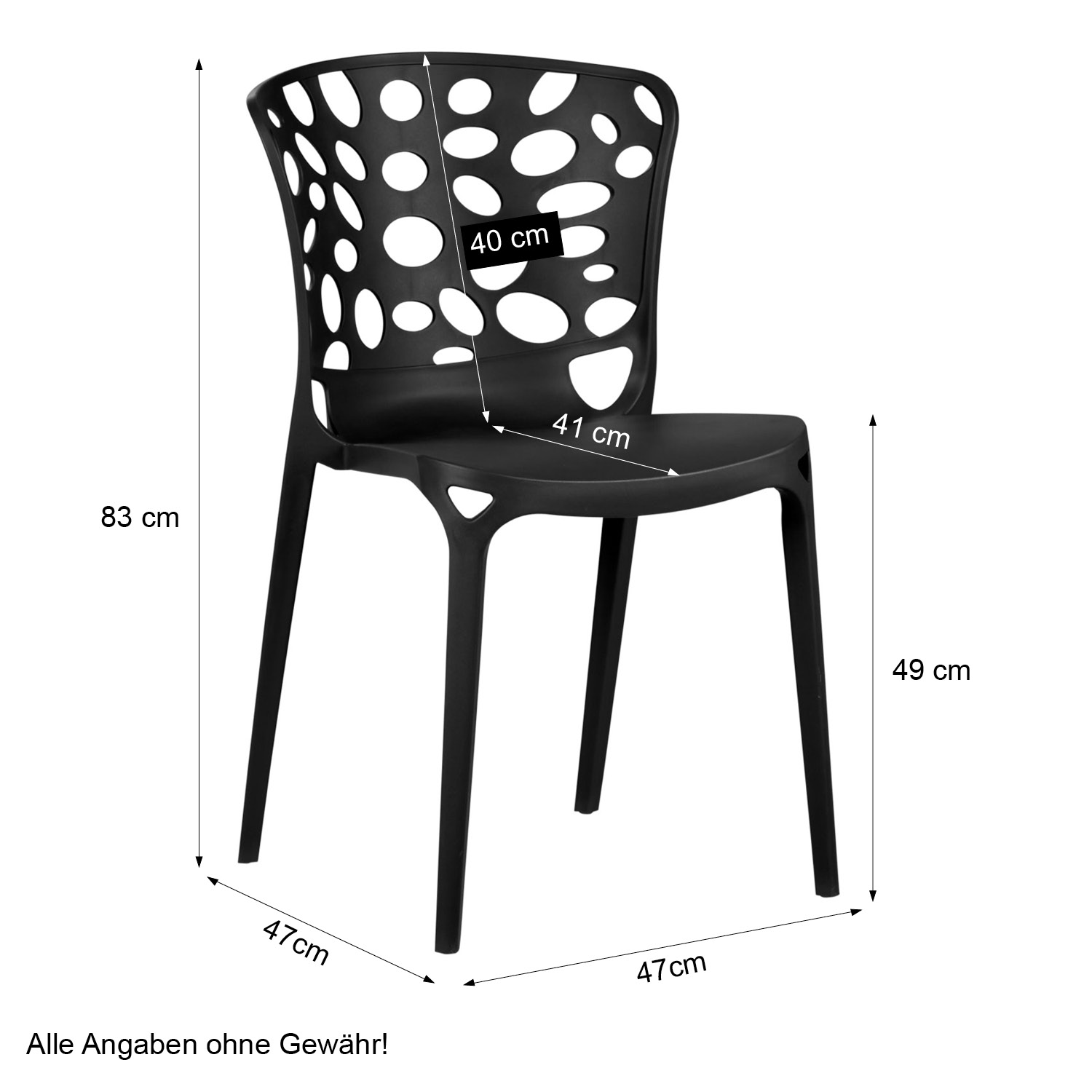 Garden chair Set of 4 Modern Black Camping chairs Outdoor chairs Plastic Stacking chairs Kitchen chairs