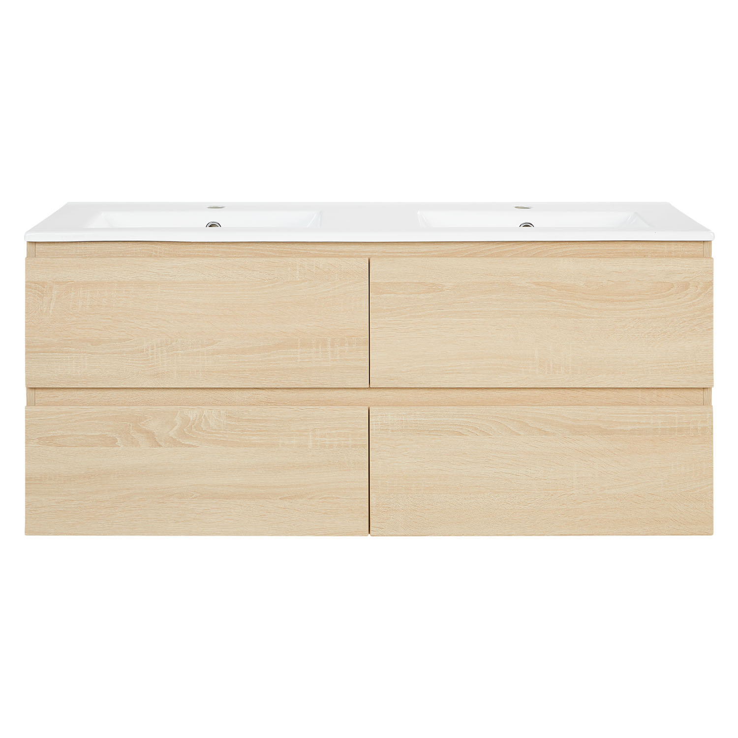 Bathroom cabinet 120 cm Natural Wood Oak Storage Vanity unit Bathroom furniture Double Sink unit Washroom wall cabinet 
