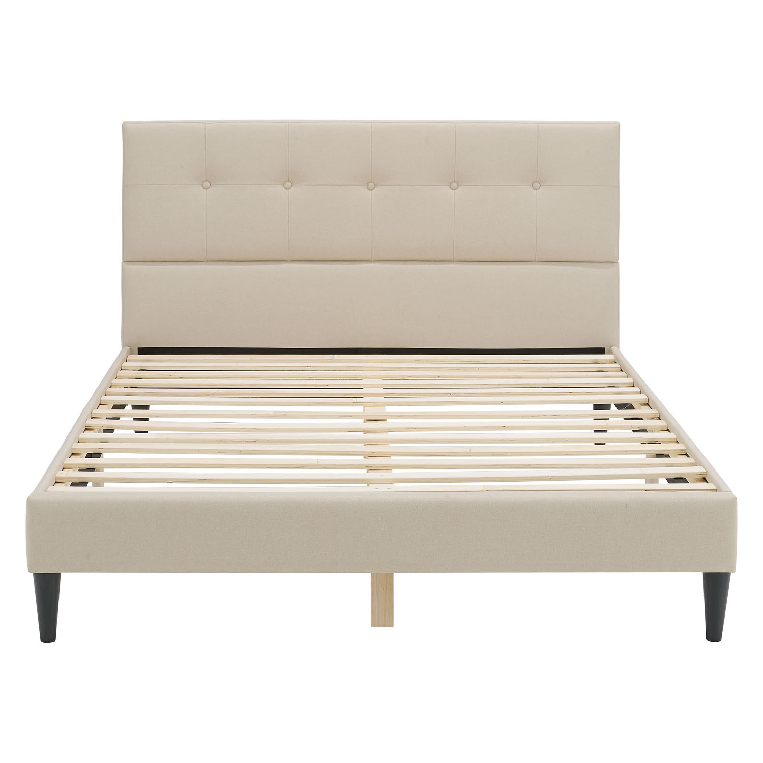 Upholstered bed 140x200 cm beige | with slatted frame | double fabric bed frame