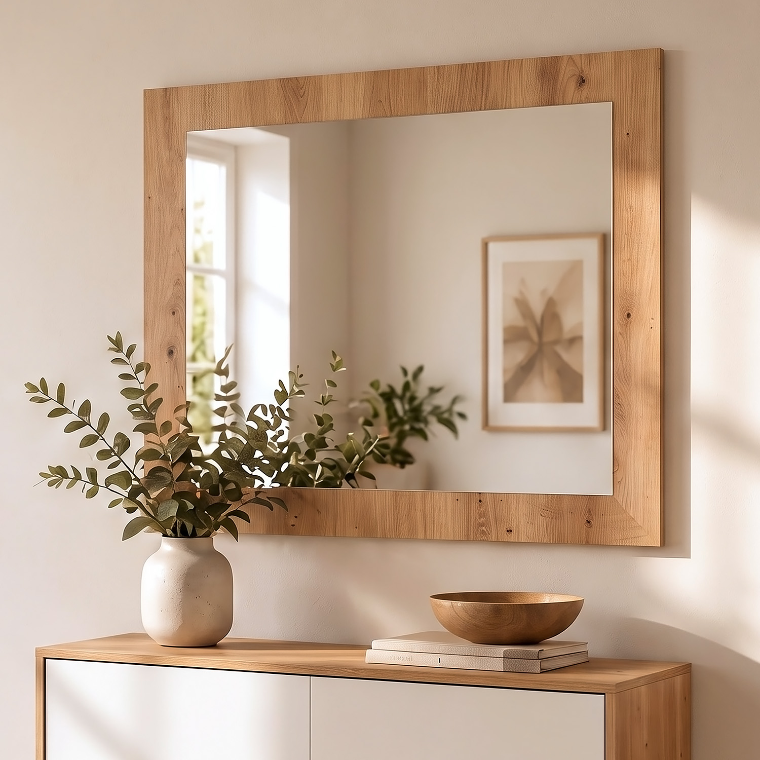 Large Rectangular Wall Mirror 80x70 cm Oak Effect Wooden Frame Artisan Oak Hallway Bedroom Living Room Mirror