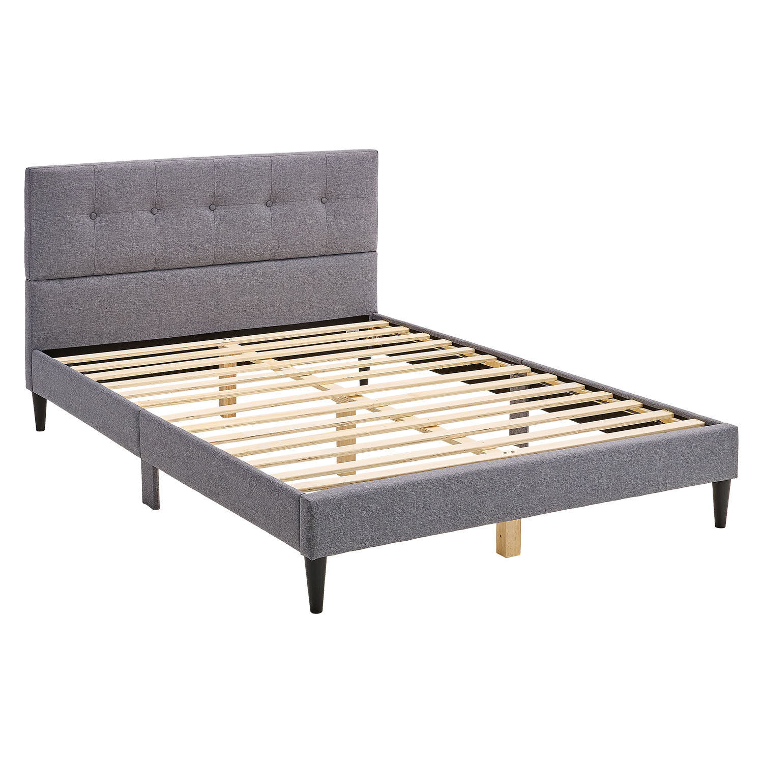 Upholstered bed 160x200 cm grey | with slatted frame | double fabric bed frame
