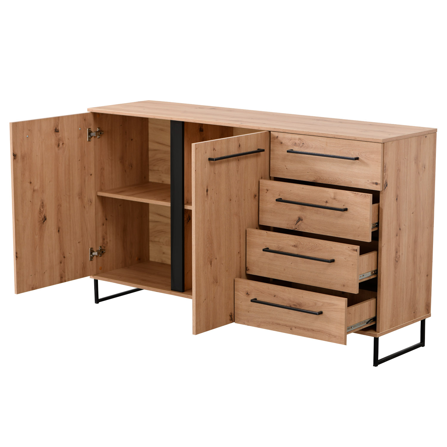 Sideboard Chest of Drawers Oak Cupboard Wood Oak Black Living Room Cabinet Industrial Look