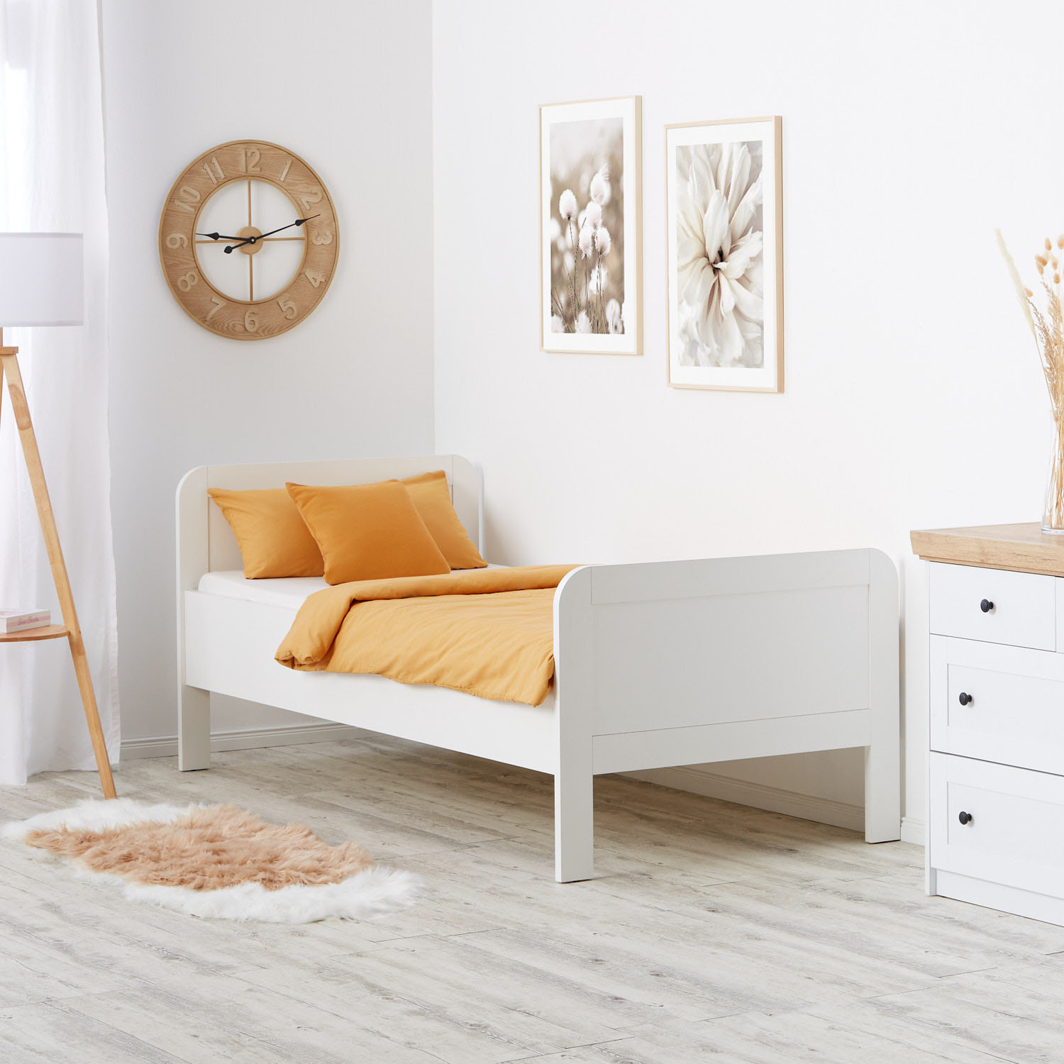 Comfort Bed 90x200 cm White | Senior Bed Height Adjustable with Slatted Frame | Single Bed | Wood
