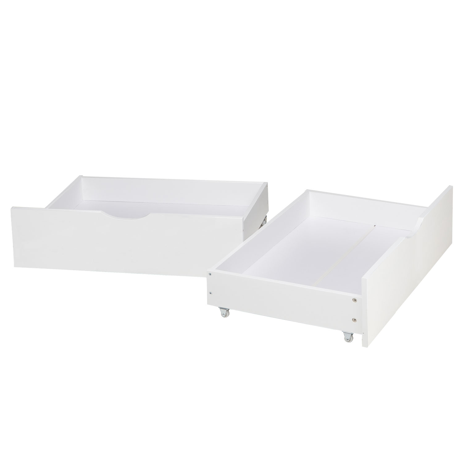 Bed Drawer Set of 2 Drawers Wood Storage with Rollers Pull-out Bed Box White