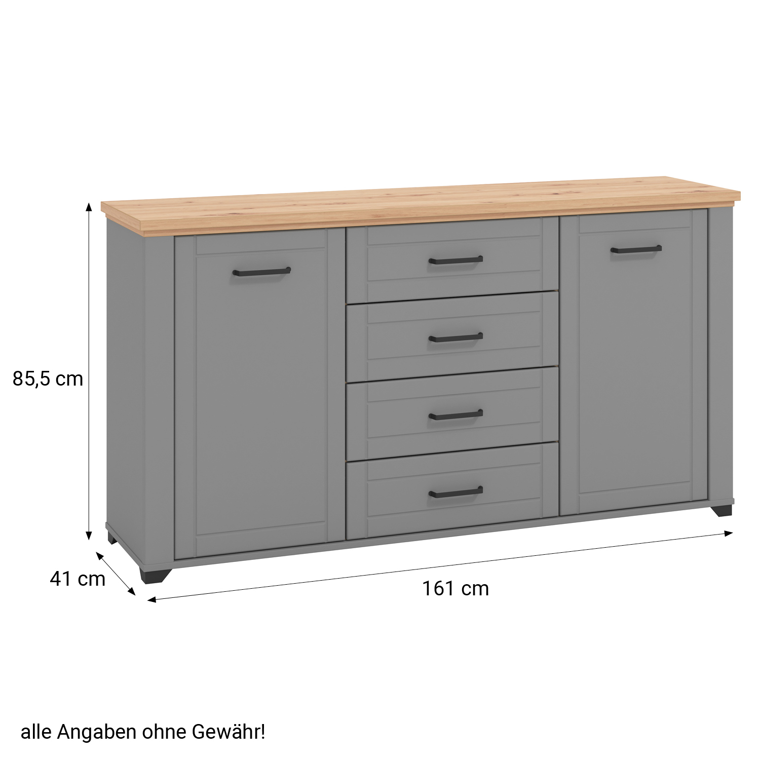 Chest of Drawers Sideboard Oak Matt Grey Wood Solid Cupboard with 4 Drawers