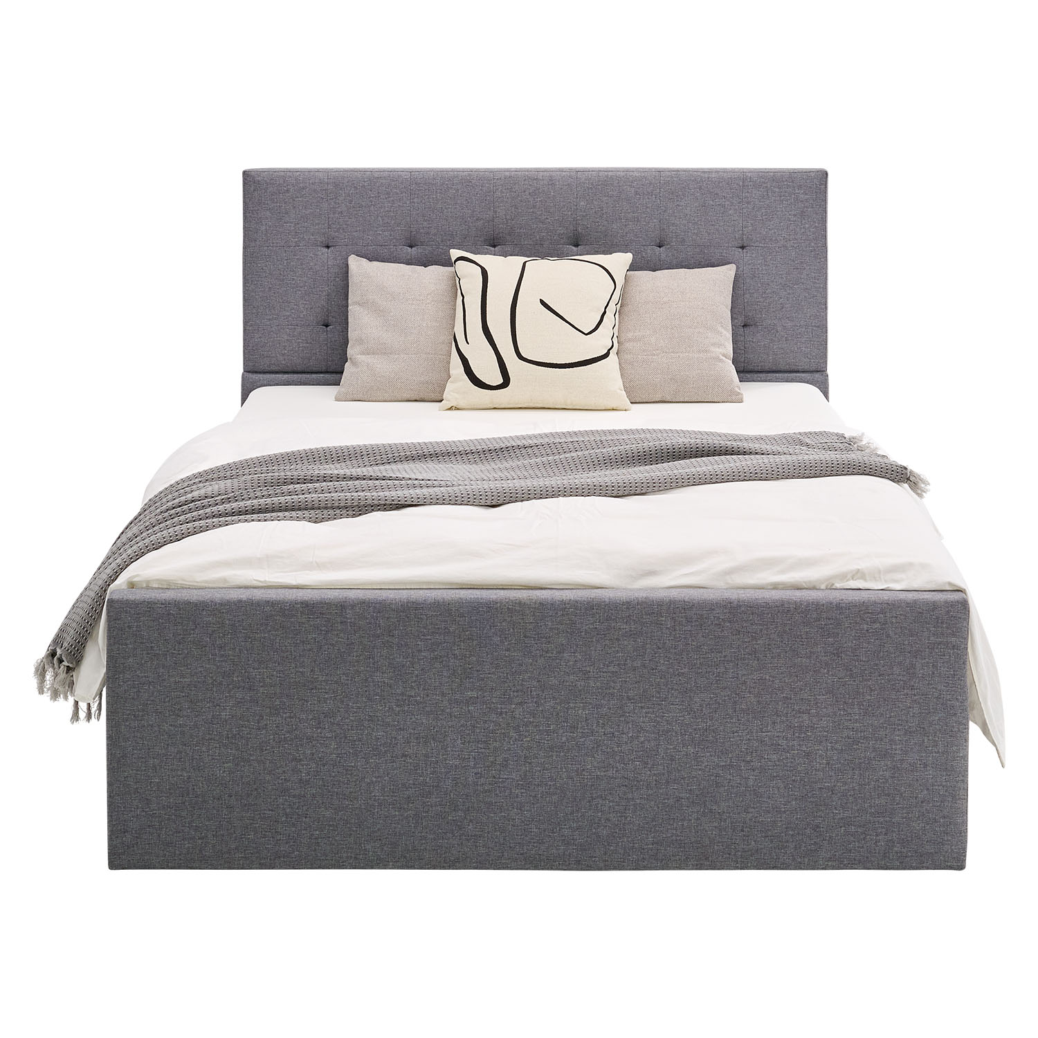 Upholstered bed 140x200 cm grey | with slatted frame | with 2 bed drawers | double fabric bed frame
