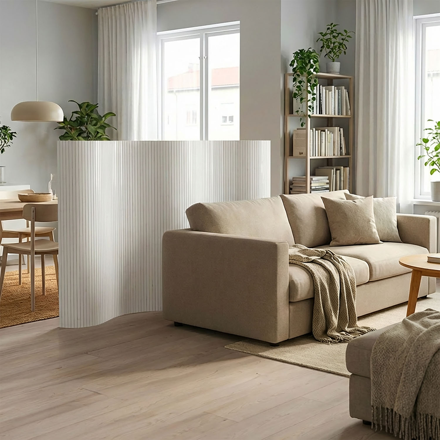 Paravent Bamboo Height 145 cm White | Room Divider | Partition Privacy Screen